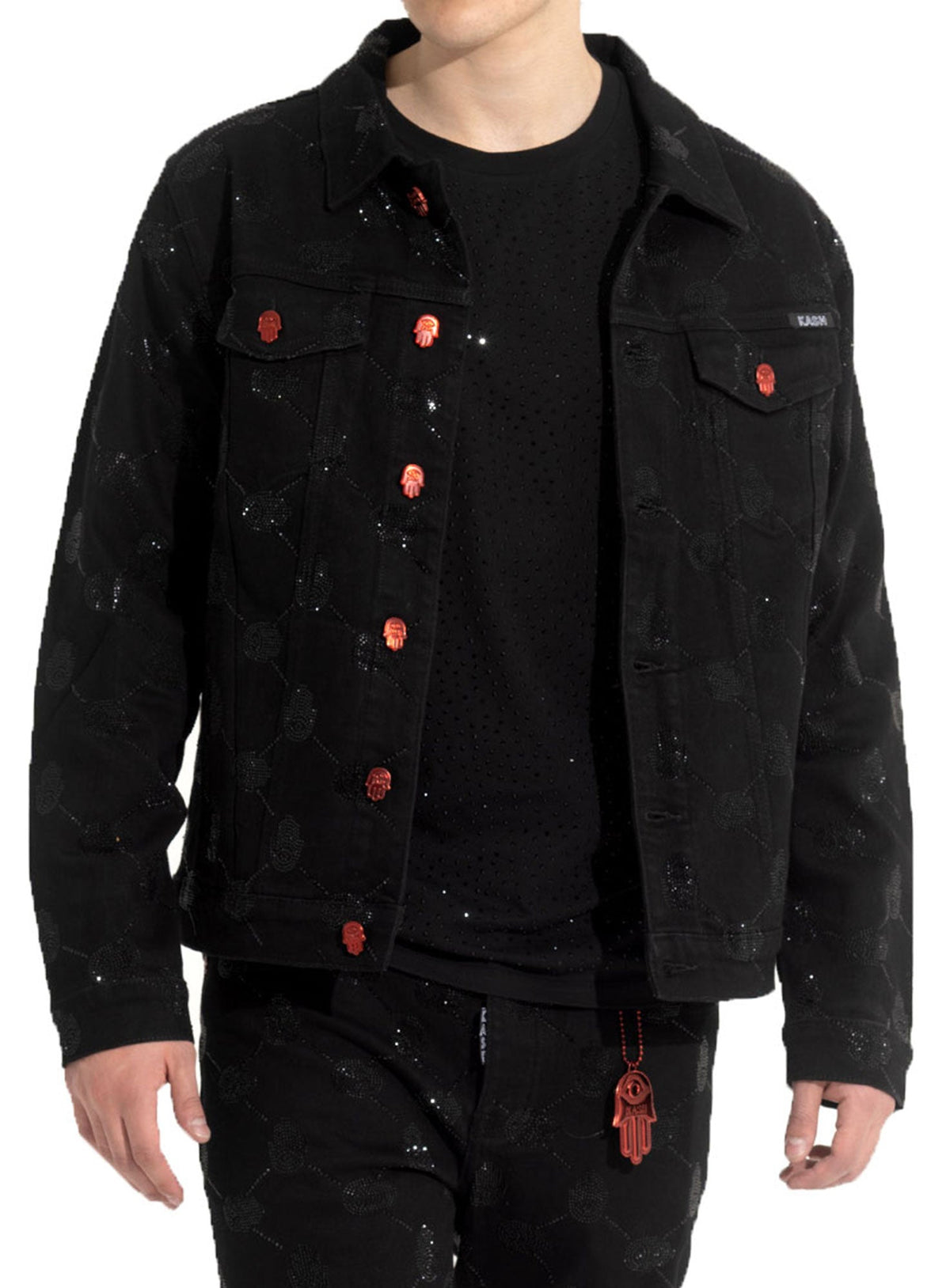 KASH HAMSA ARGYLE JACKET - BLACK