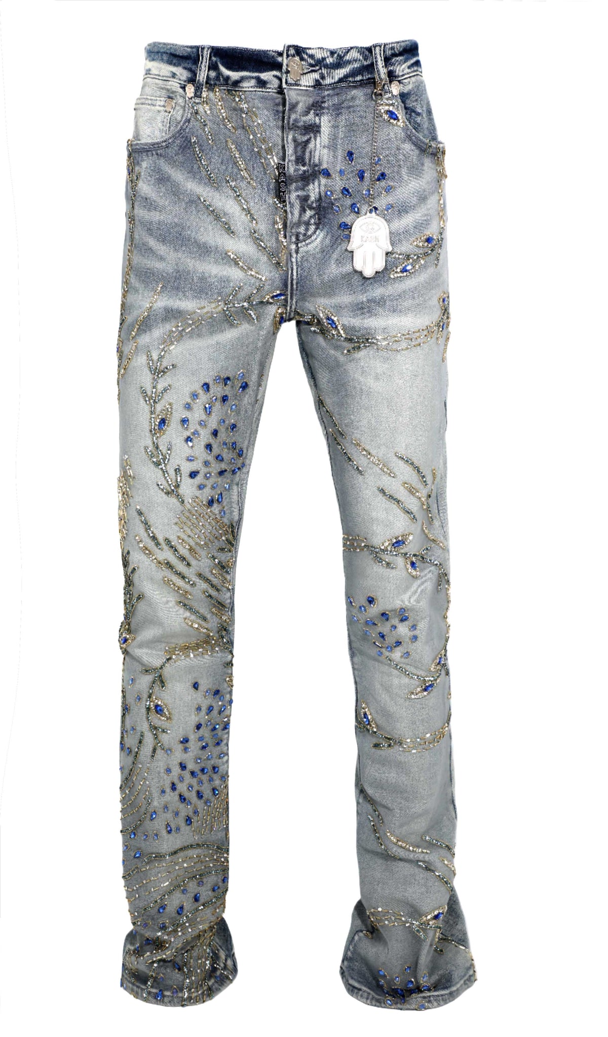 KASH SAFARI DIAMOND STACKED JEANS- LIGHT BLUE