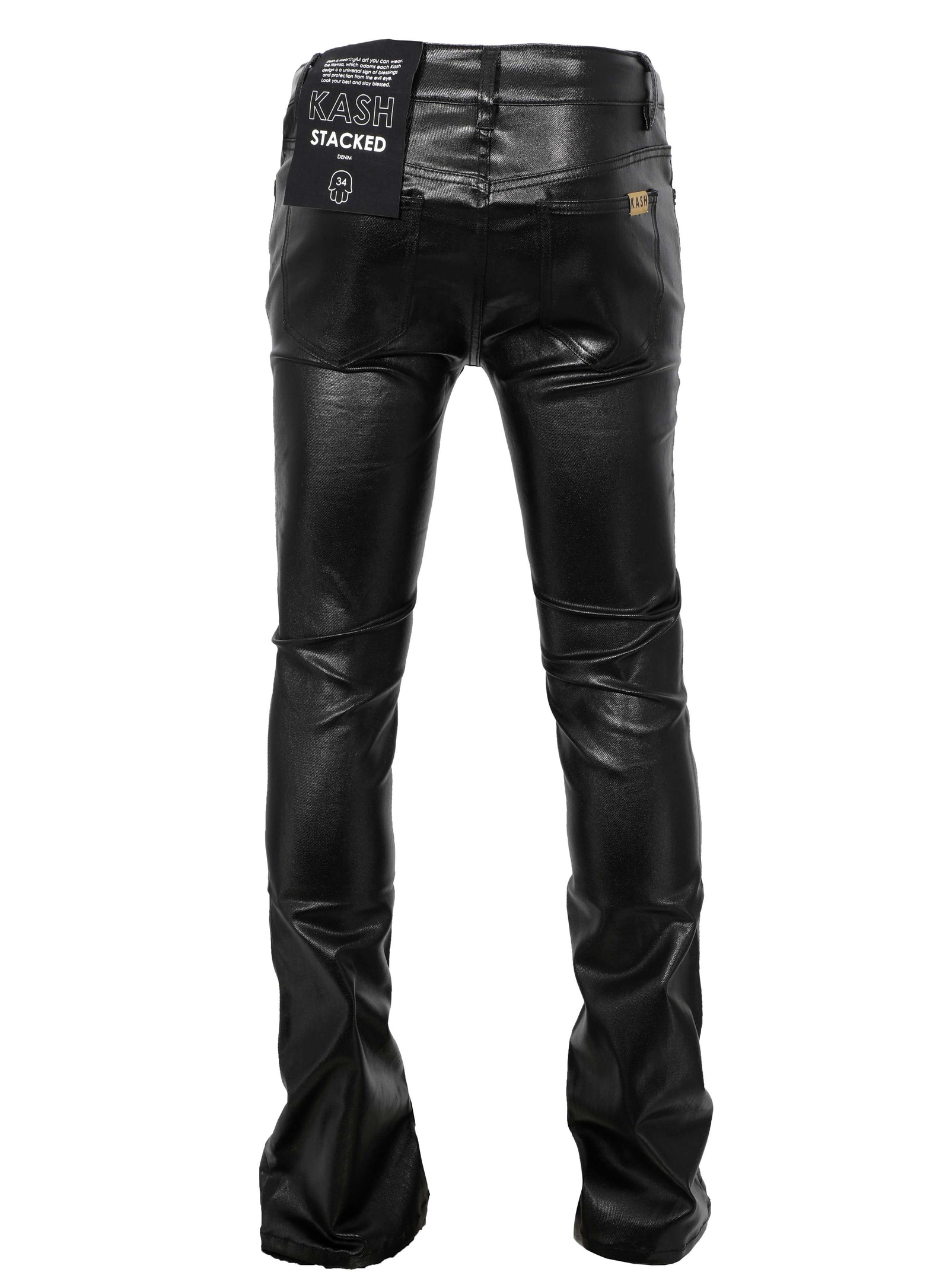 Kash Vegan Leather stacked pants - Black