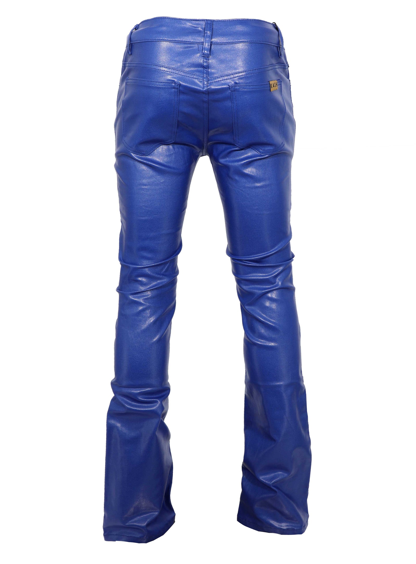 Kash Vegan Leather Stacked Pants in blue, faux leather stacked pants – view 2 of 3