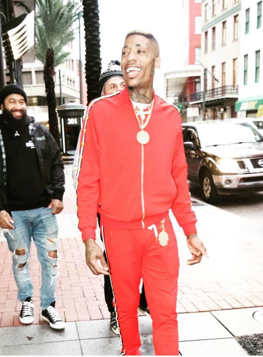 Men's Icon Track Pants with HAMSA Hand and Side Stripes-Red
