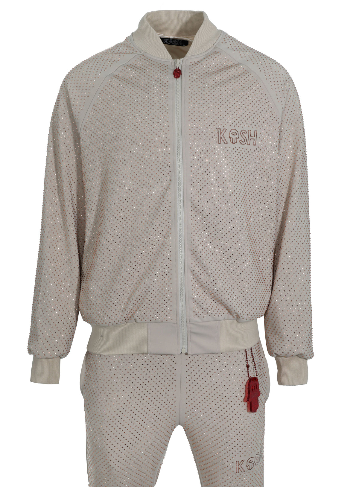 KASH ALL OVER DIAMOND TRACK JACKET - BEIGE