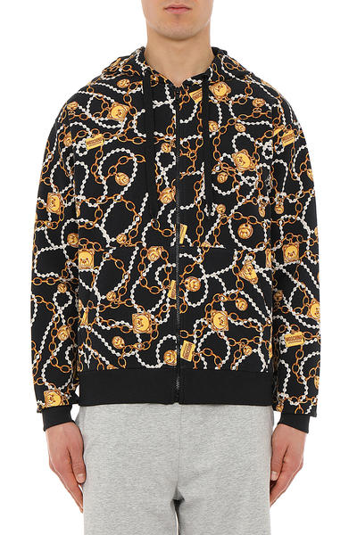 Moschino All Over Bear Chain zip sweatshirt in black on model