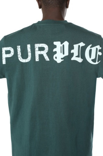 Purple Brand HWT Jersey SS Tee in green, back logo detail