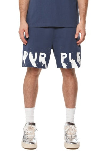 Purple Midweight Fleece PO Shorts - Blue, front on model