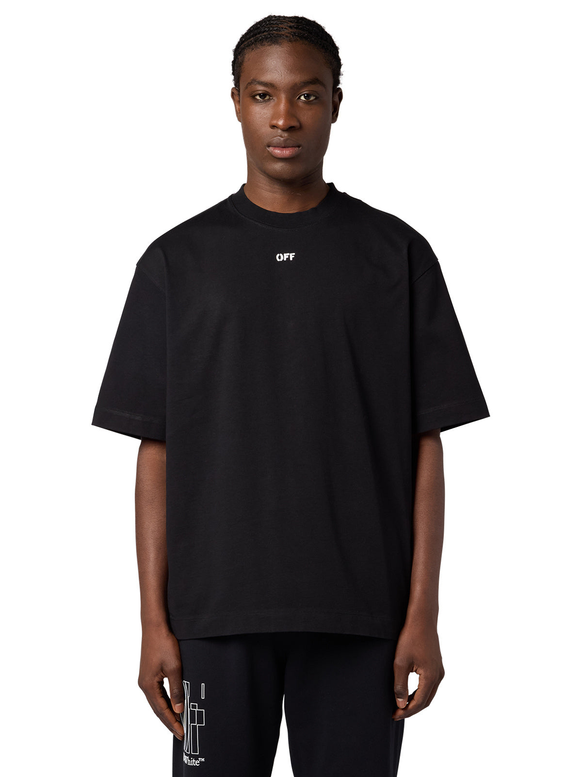 Off-White 3D Arrow Spray S/S Skate Tee in black, front on model
