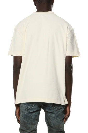 Purple Brand Textured Jersey SS Tee in off white, back on model