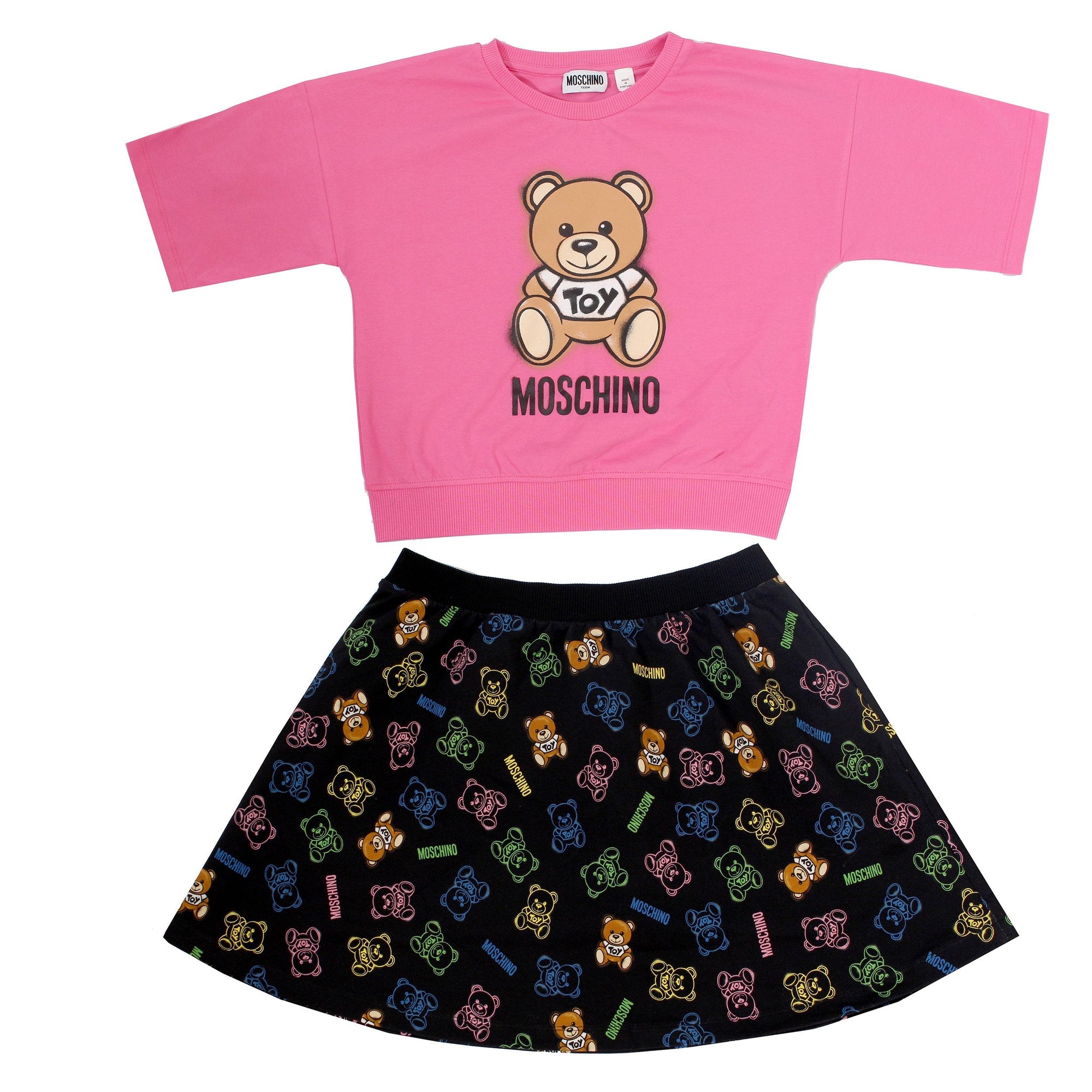 Girls Tee and Skirt Set with Bear Allover Print