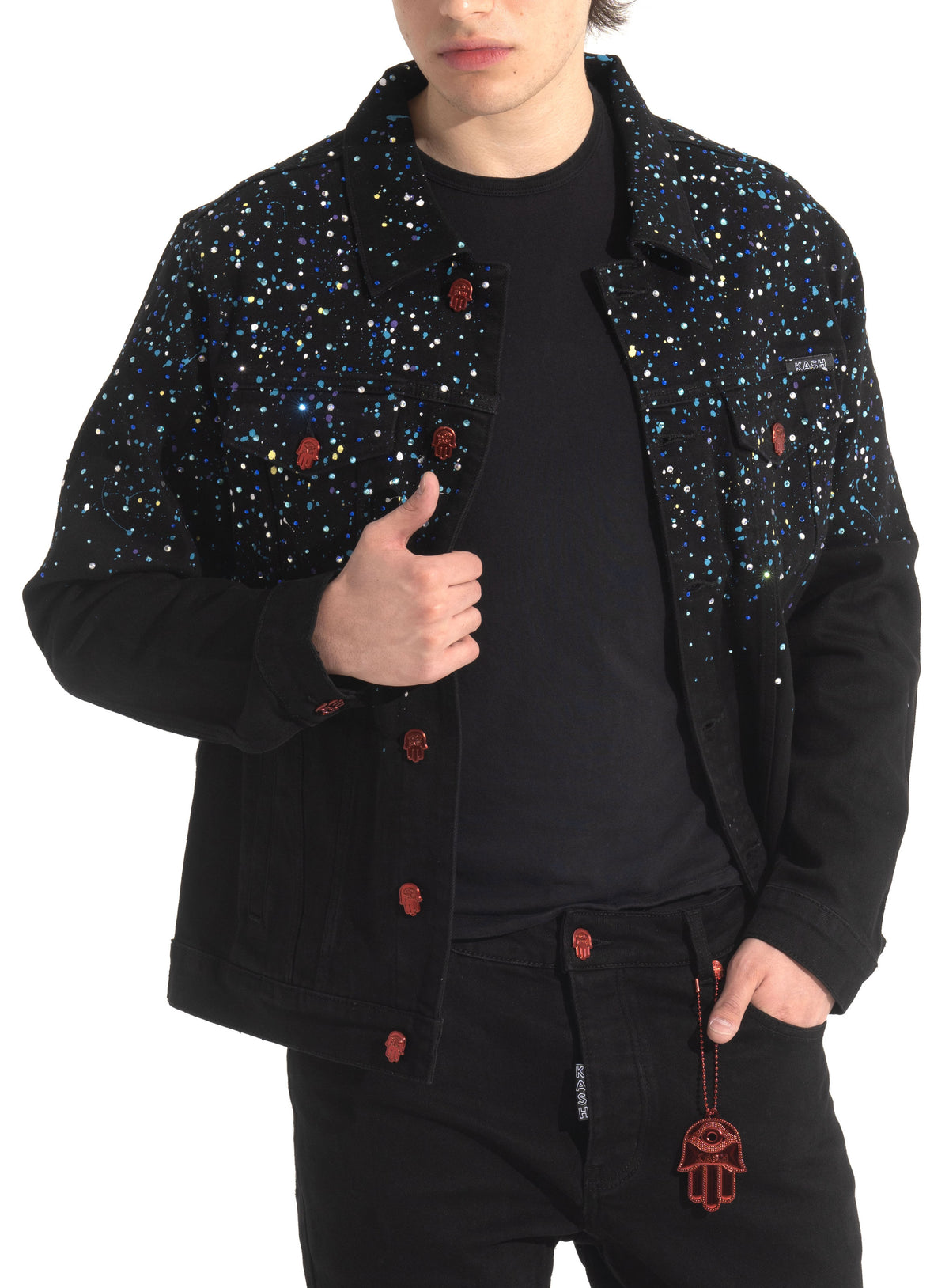 PAINT AND CRYSTAL SPLATTERED JACKET - BLACK