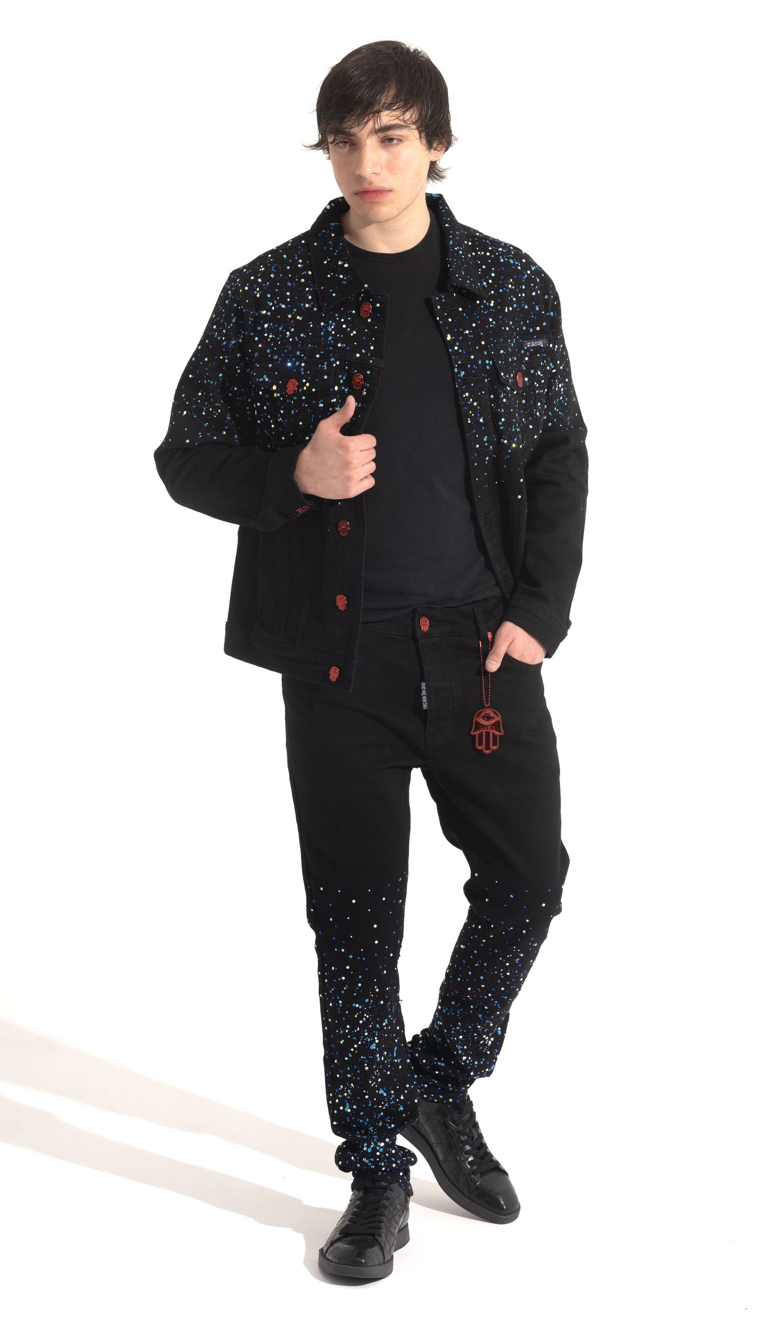 Kash Paint and Crystal Splattered Denim in black – view 7 of 7