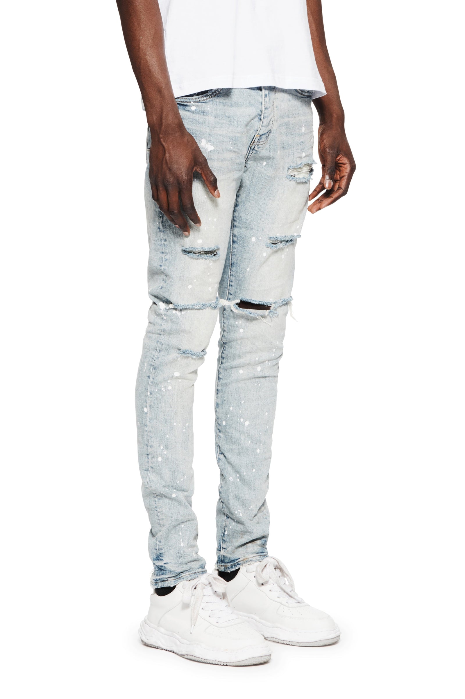 Purple Brand P001 Light Indigo Paint slim men's jeans in light blue – view 2 of 3