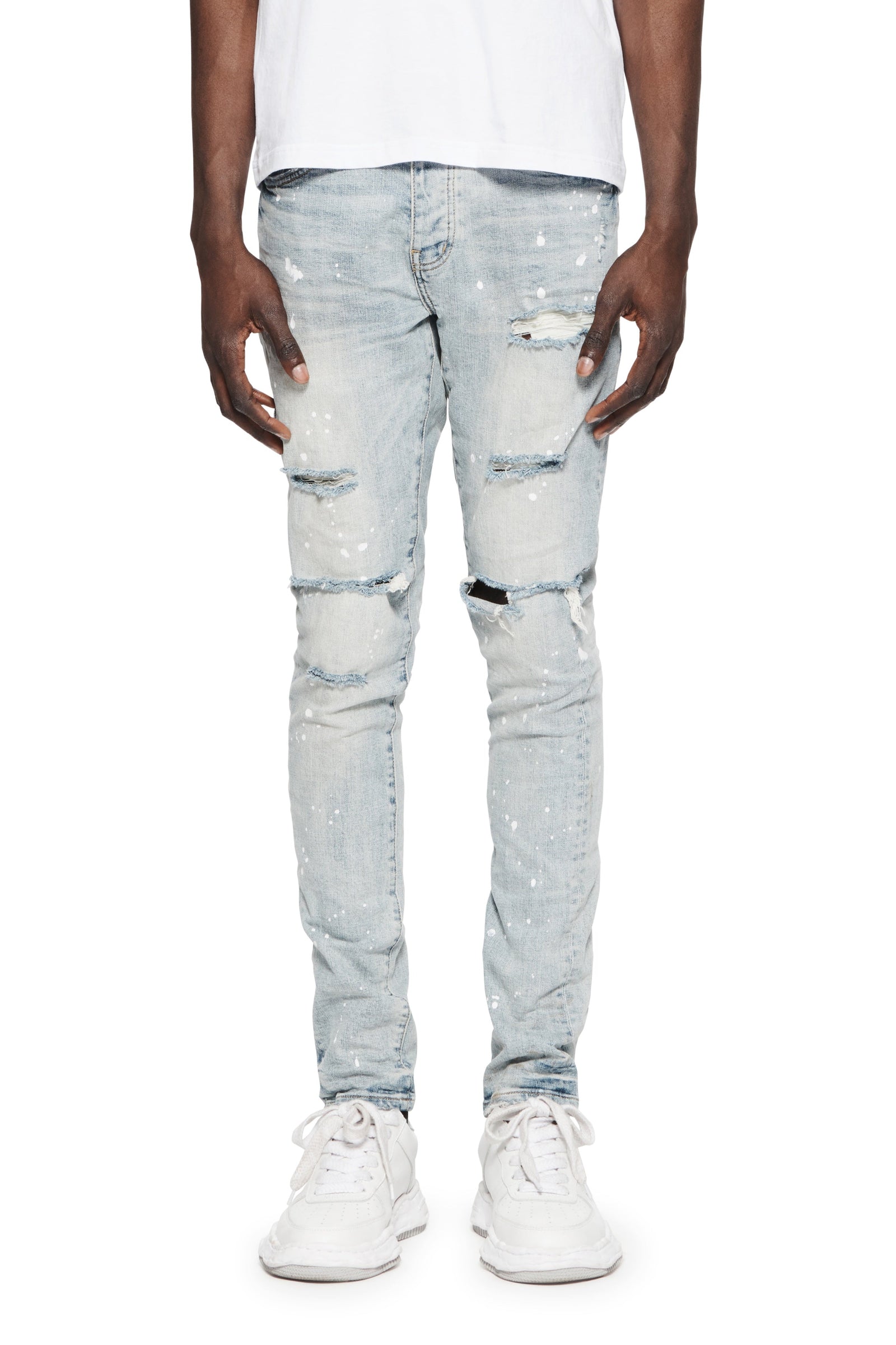Purple Brand P001 Light Indigo Paint slim men's jeans in light blue – view 1 of 3