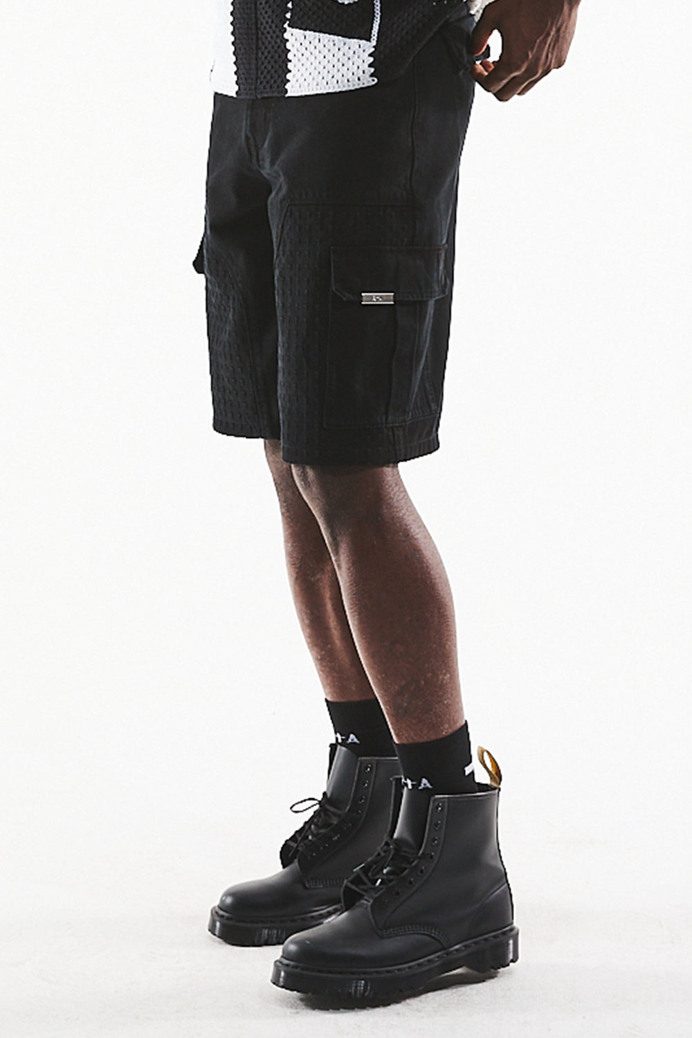RTA Joseph pants in black with 3D cross detailing – view 2 of 2