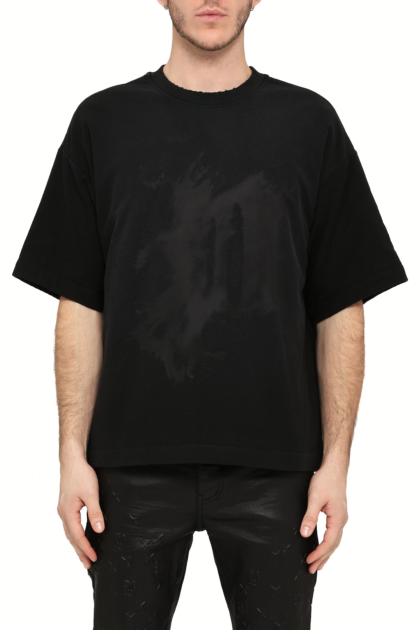 Purple Brand Textured Jersey Padded Tee in black – view 1 of 2