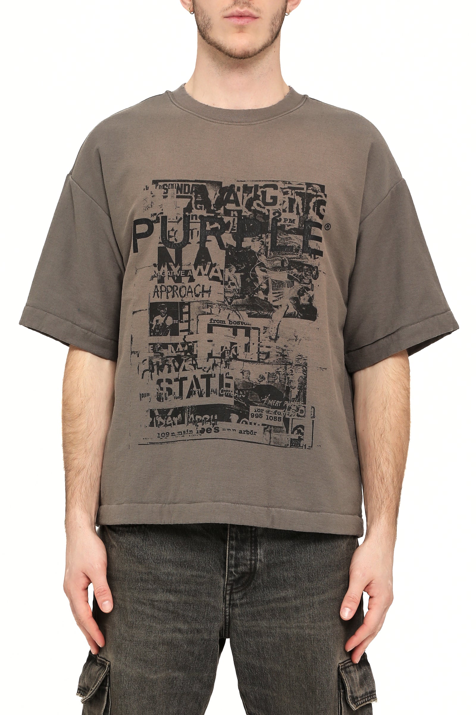 Purple Brand Textured Jersey Padded Tee in grey – view 1 of 2