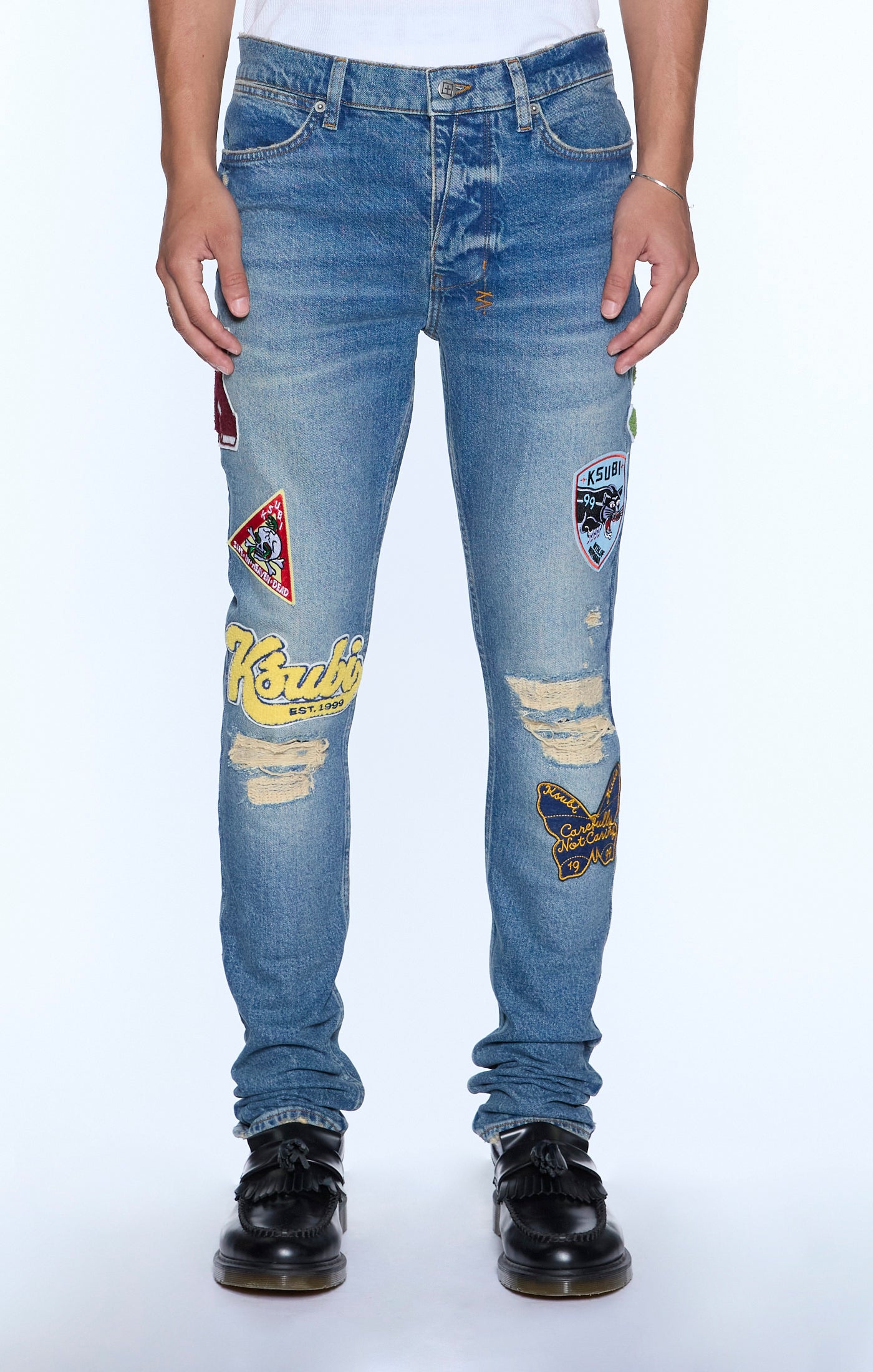 Ksubi Van Winkle Rodeo Patched Jeans in blue – view 1 of 2