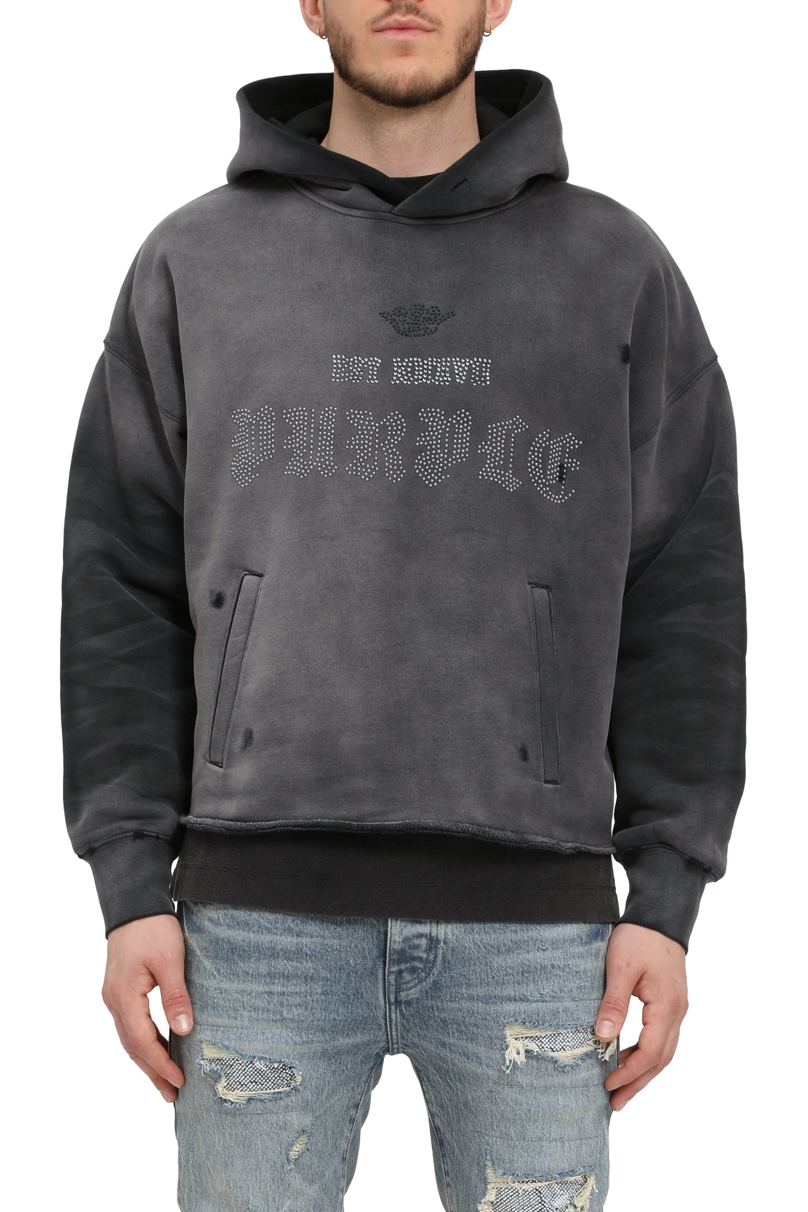 Purple HWT Fleece Oversized Hoodie in black – view 1 of 2