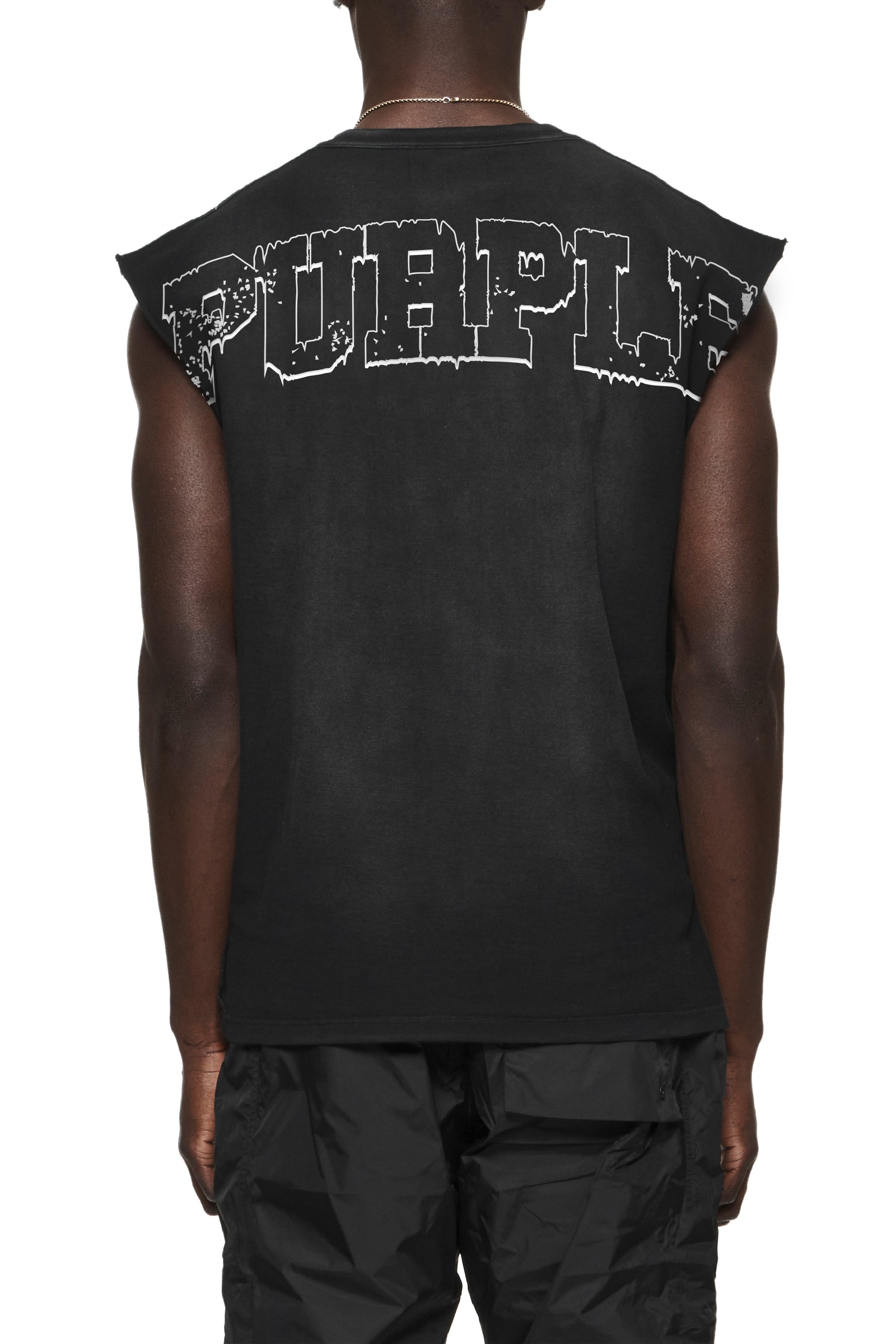 Purple Brand Textured Sleeveless Tee in black – view 2 of 2