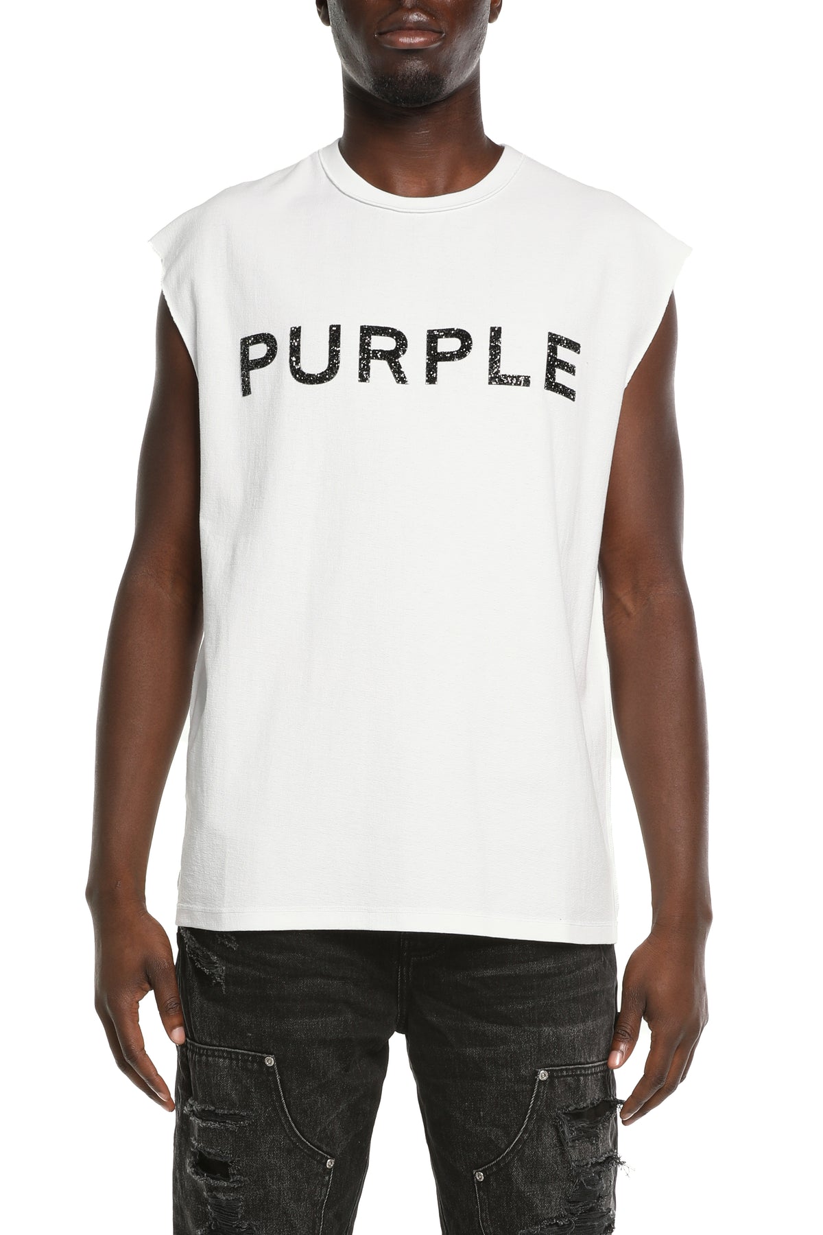 Textured Sleeveless Tee - White