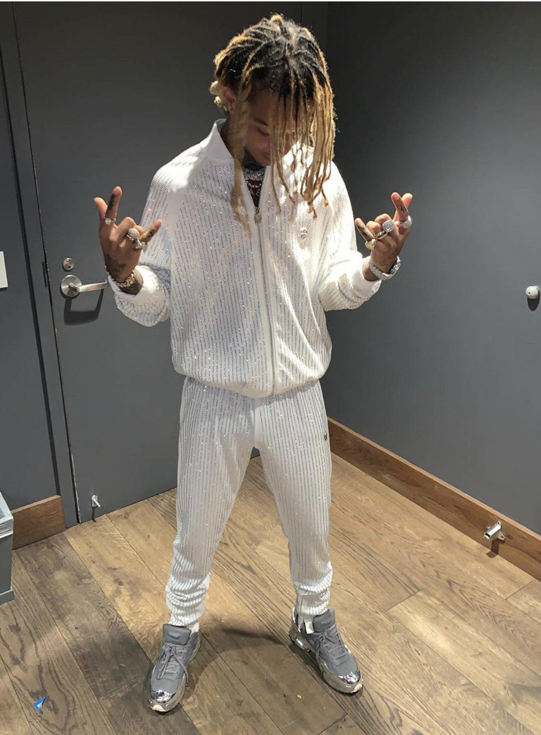 Men's All over Diamonds Pants-White/Clear