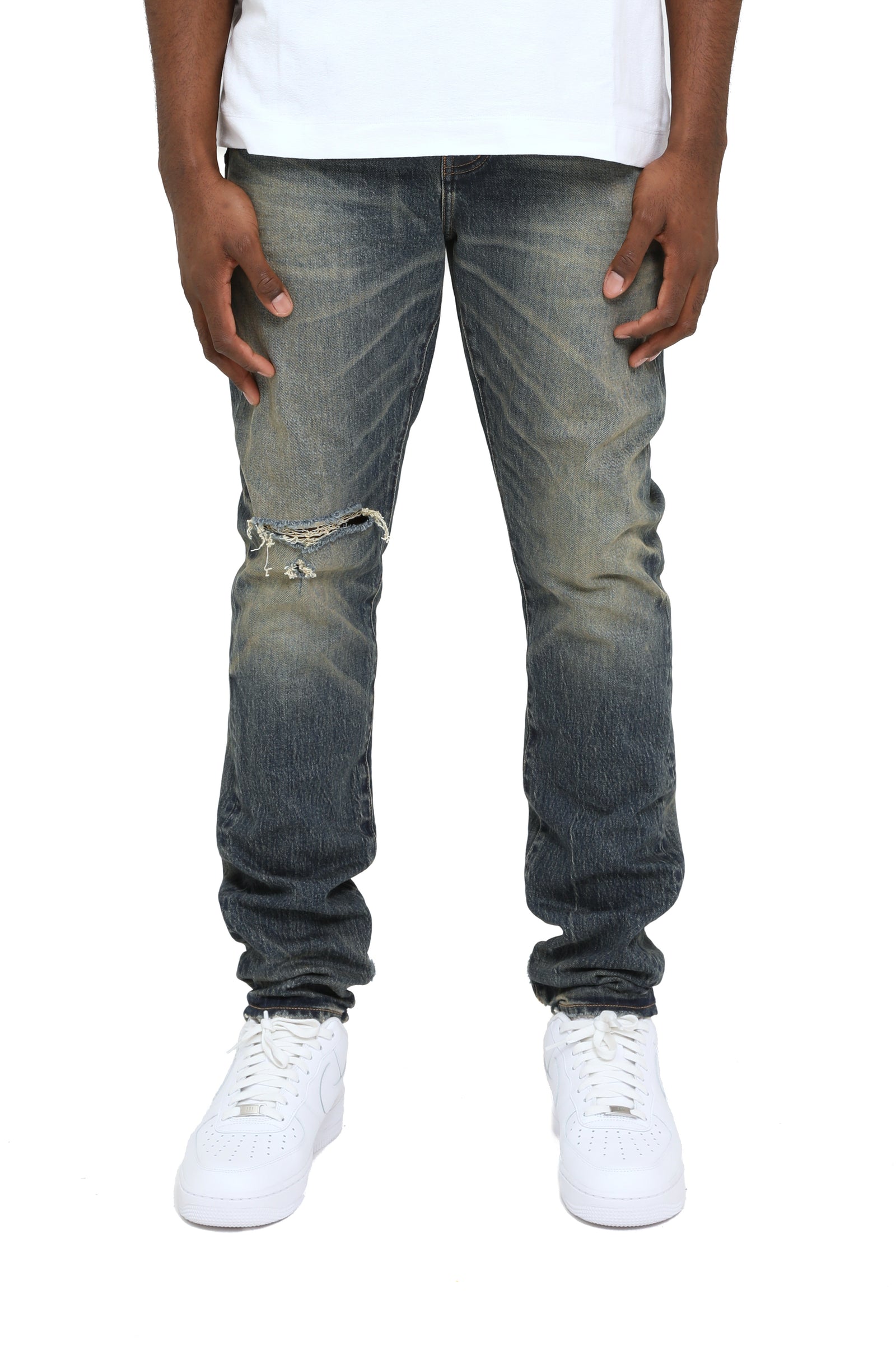 Purple Brand Stratos Vintage Knee Slit Jeans in Dk Indigo – view 1 of 2