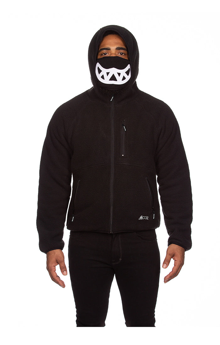 Grin zip front hoodie - Black