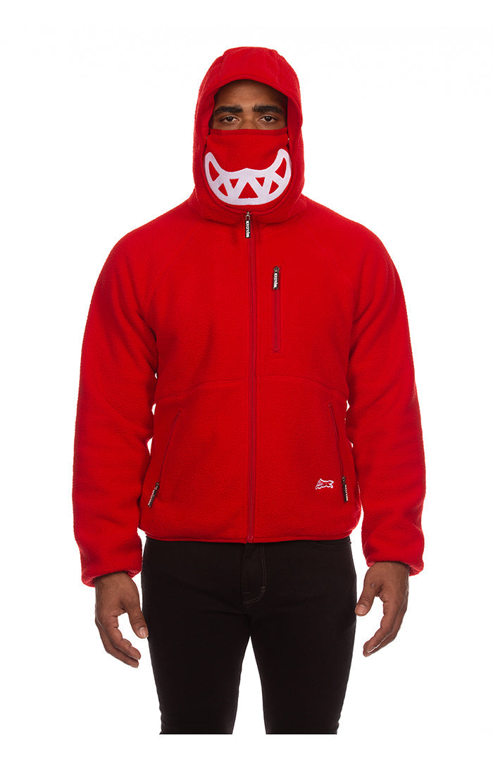 Grin zip front hoodie - Racing Red