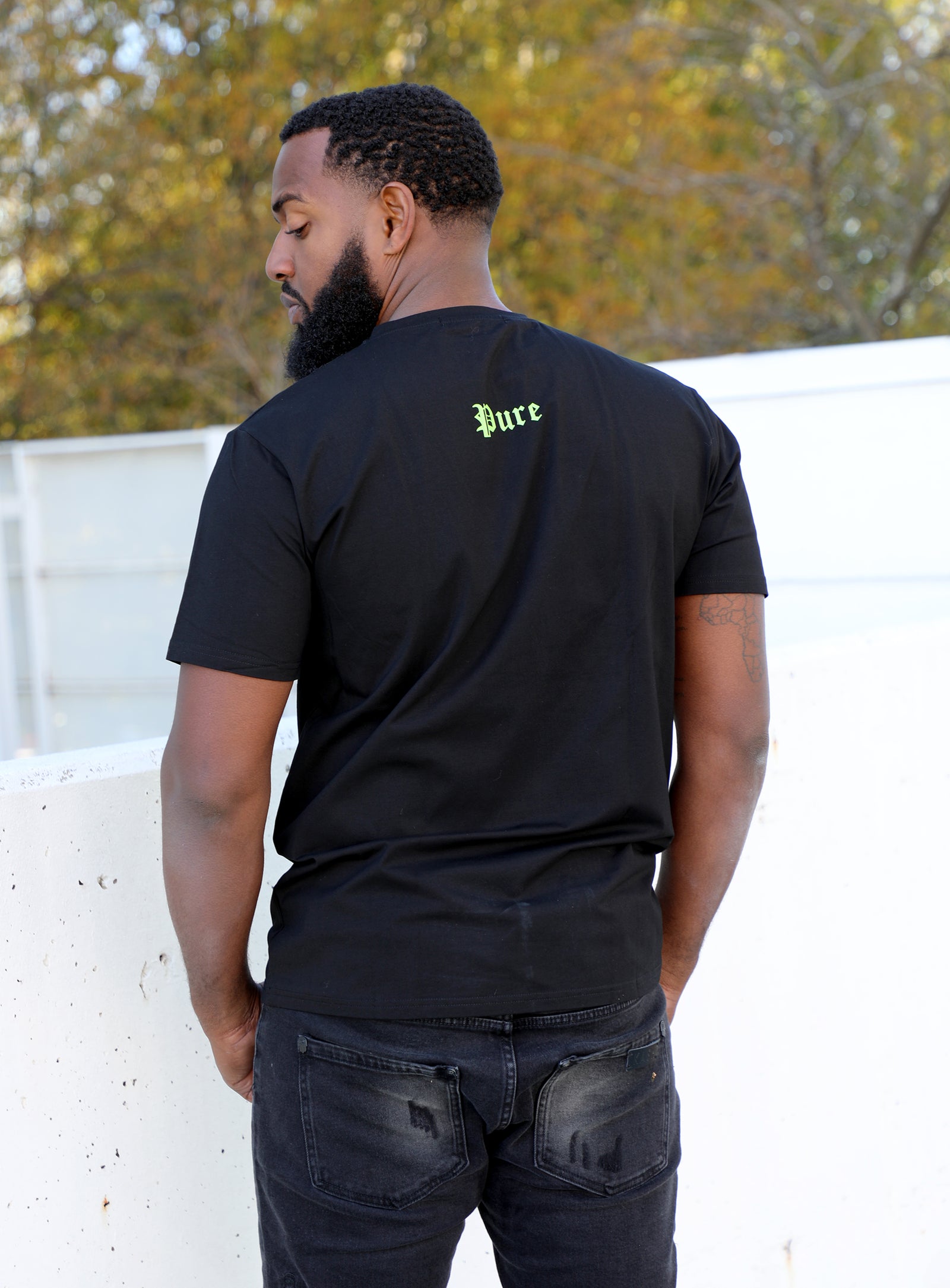 Pure Tee with green block logo in black – view 3 of 5