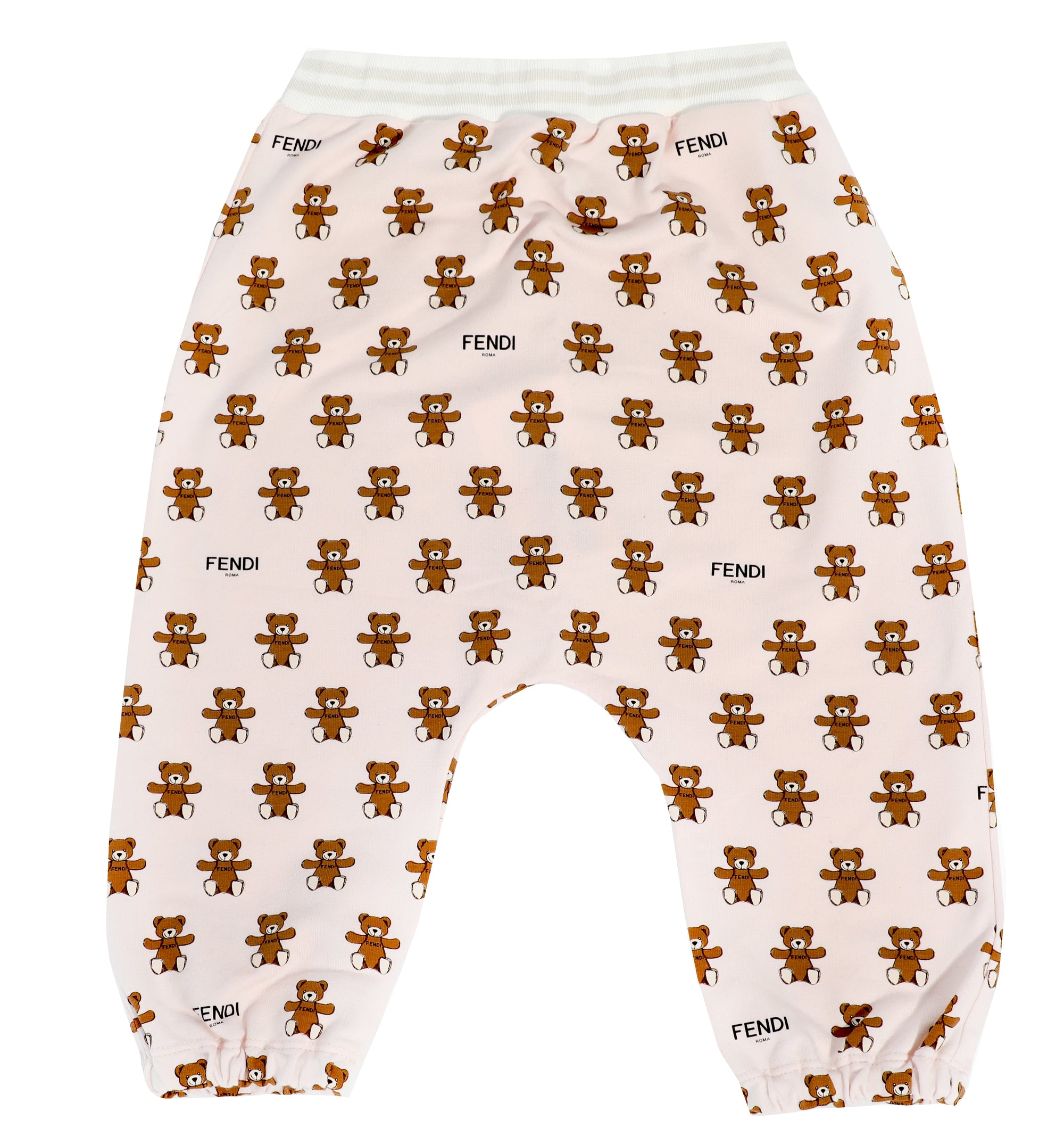BABY PANTS WITH ELASTIC WAIST AND ALL OVER BEAR PRINT-LIGHT PINK
