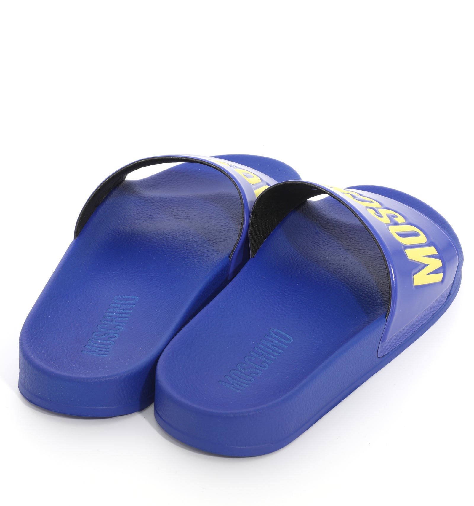 Moschino Pool Slides in Rubber with Logo in blue/lime – view 3 of 3