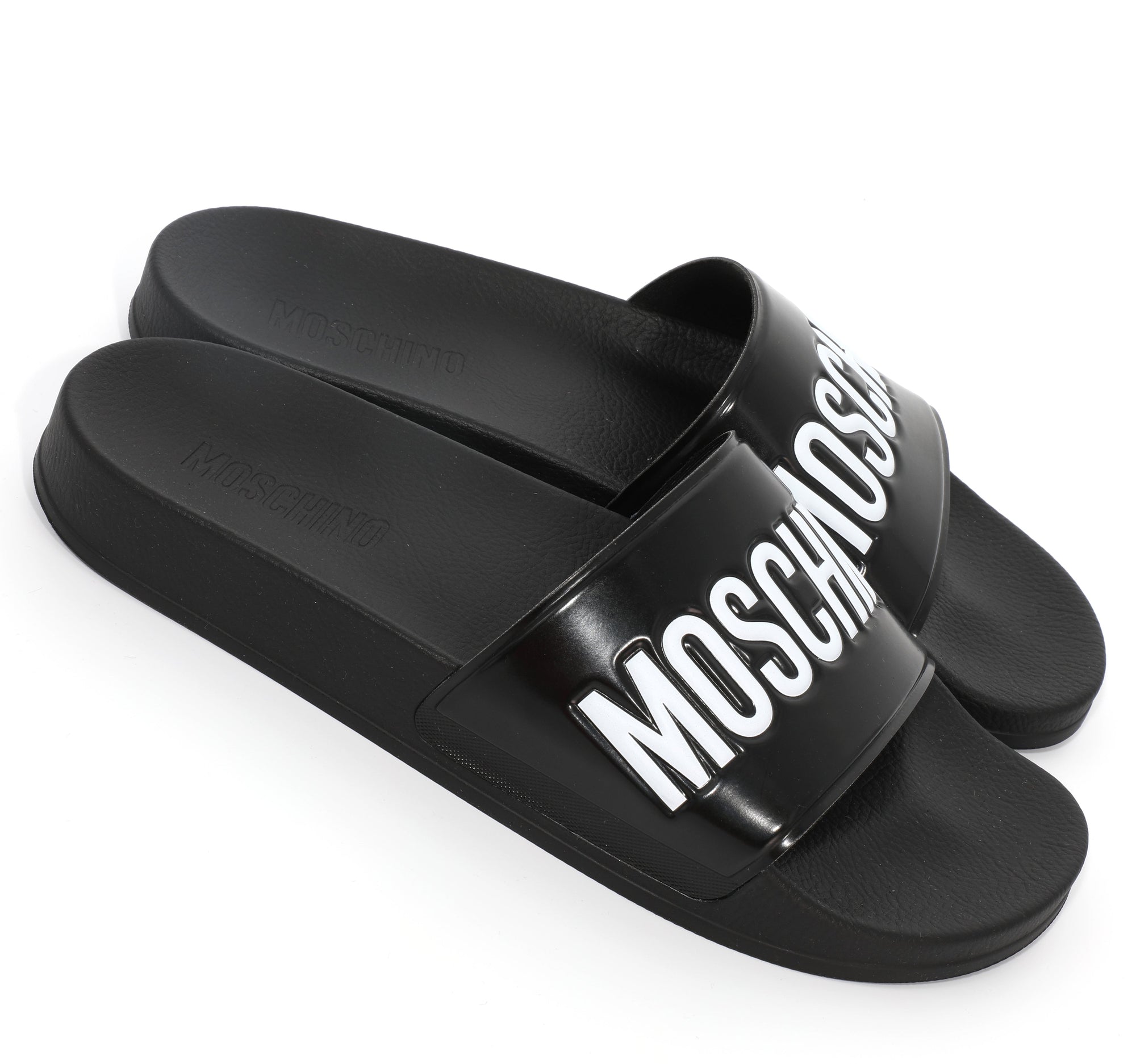POOL SLIDES IN RUBBER WITH LOGO - BLACK/WHITE
