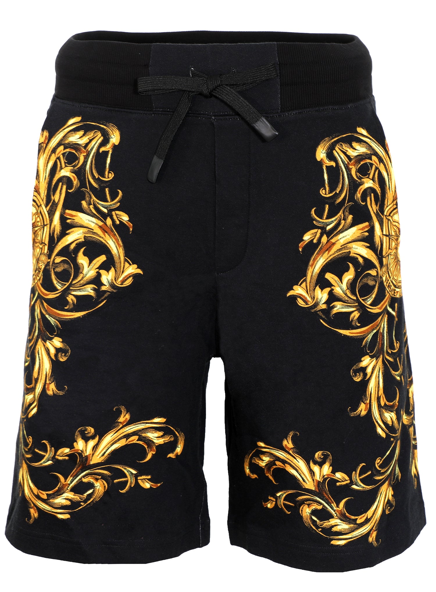 Versace Jeans Couture Baroque Sun Felpa Print Shorts in black and gold – view 1 of 3