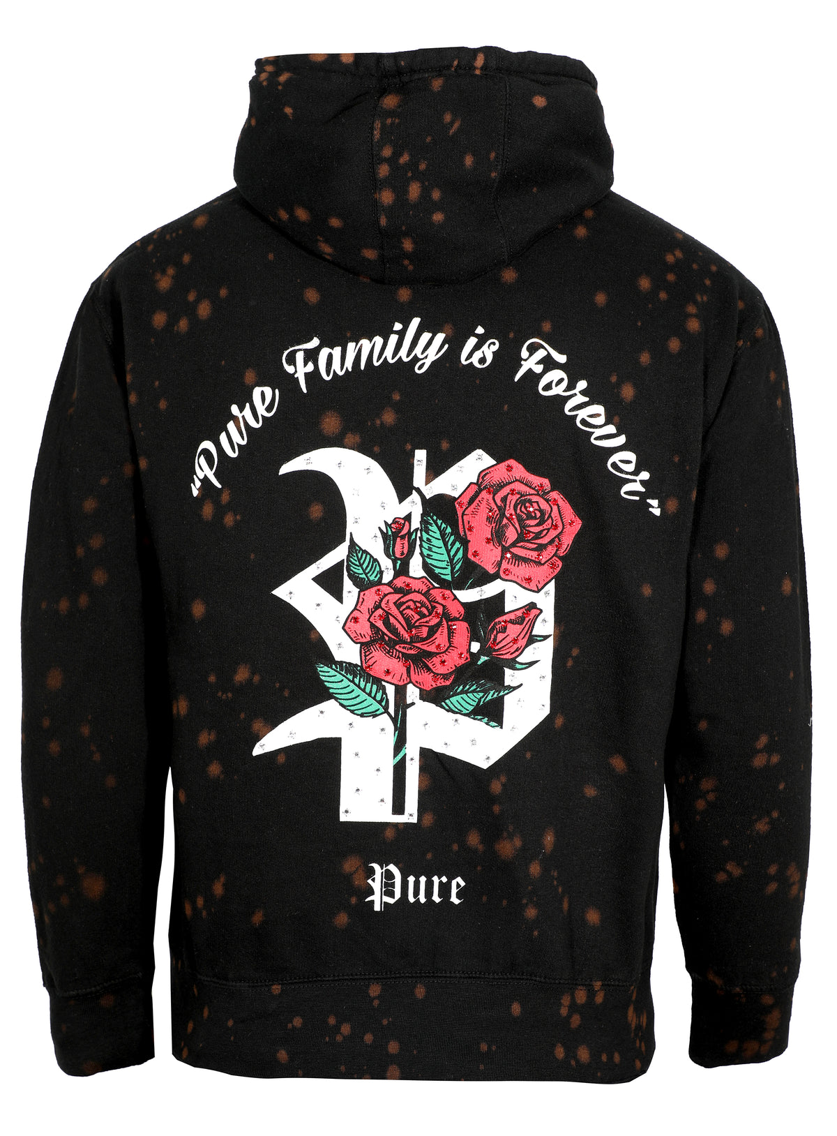 PURE FAMILY IS FOREVER TYE DIE HOODIE W| CRYSTALS - BLACK