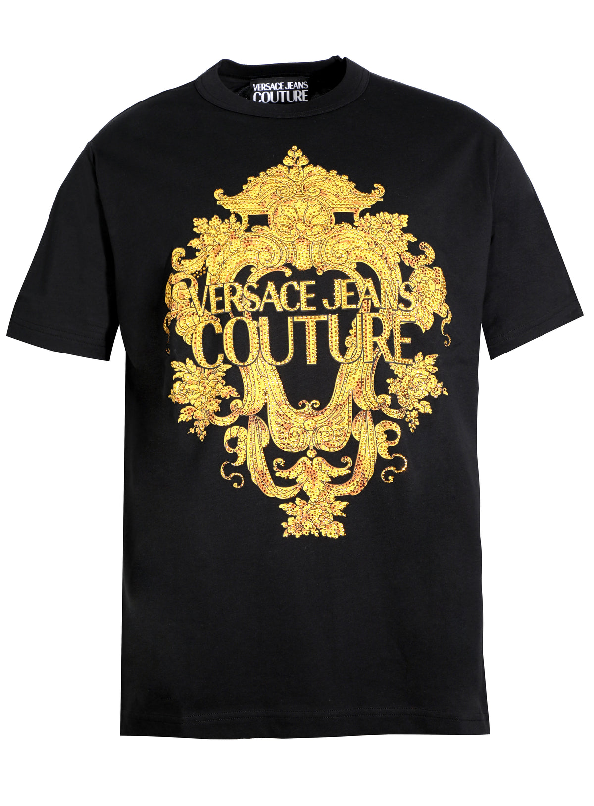 BAROQUE COTTON JERSEY TEE W| CRYSTALS - BLACK