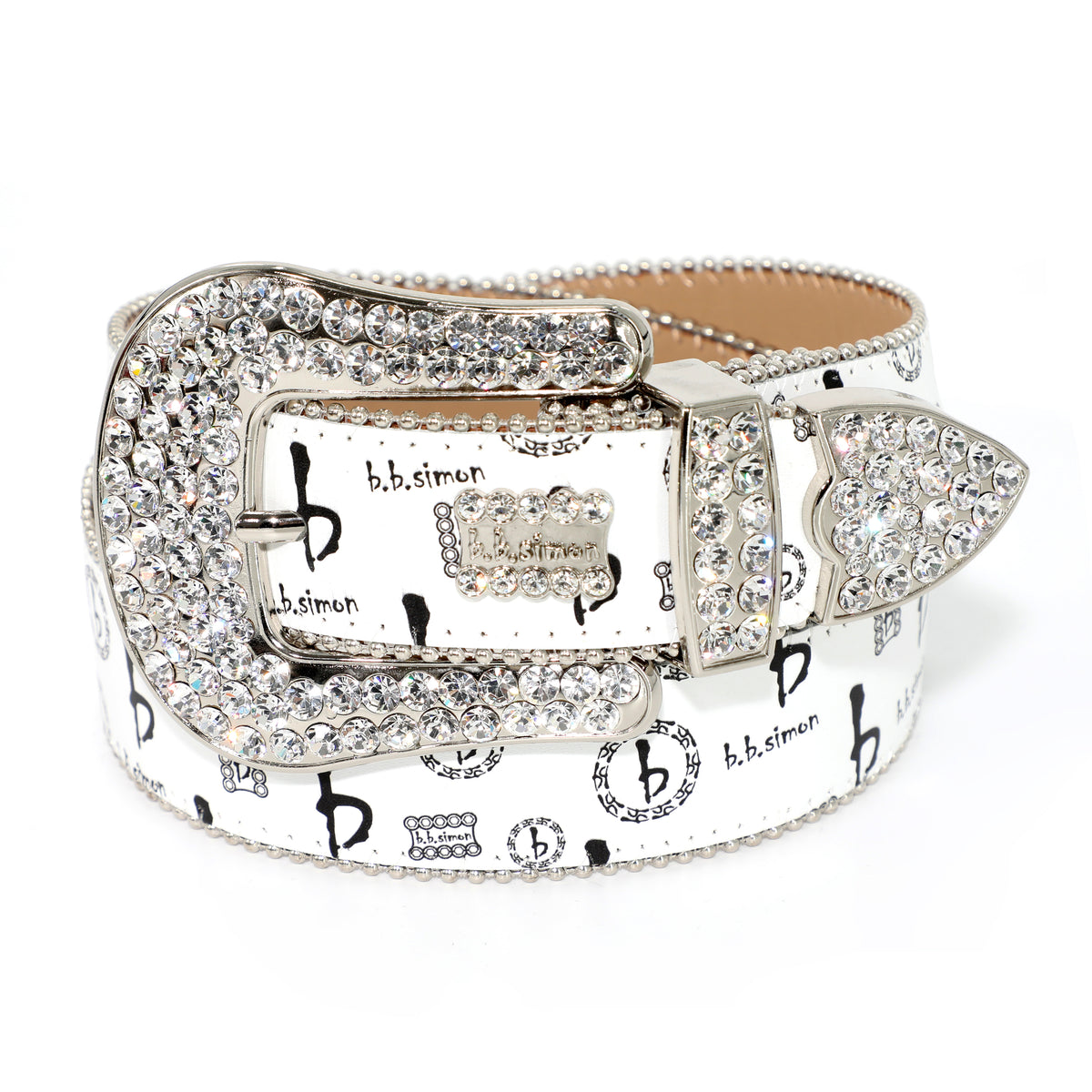B.B. SIMON MONOGRAM BELT - WHITE