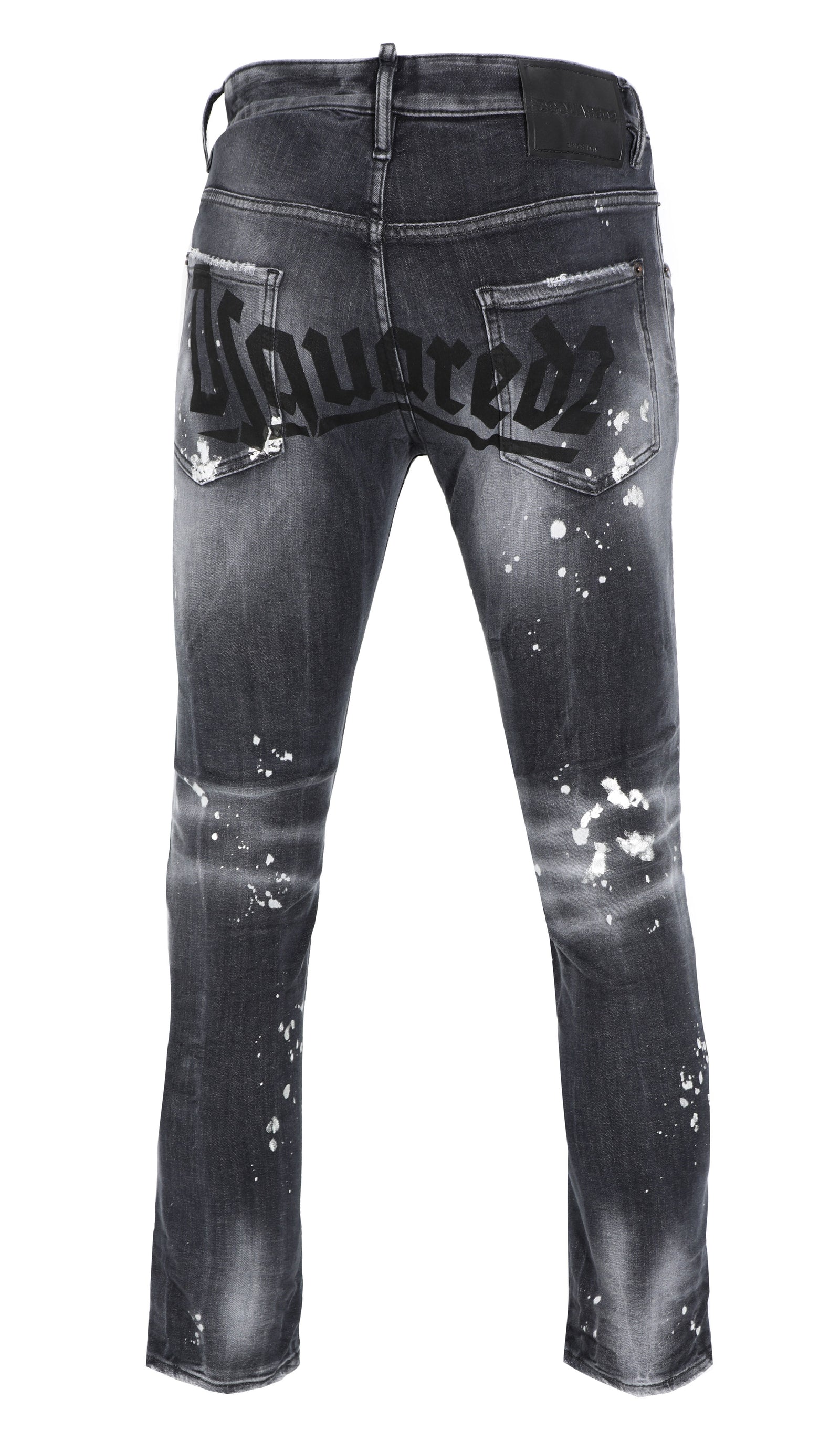 DSQUARED2 Dark Wash Denim with Crystals and Silver Foil Paint Splatter in black – view 3 of 3