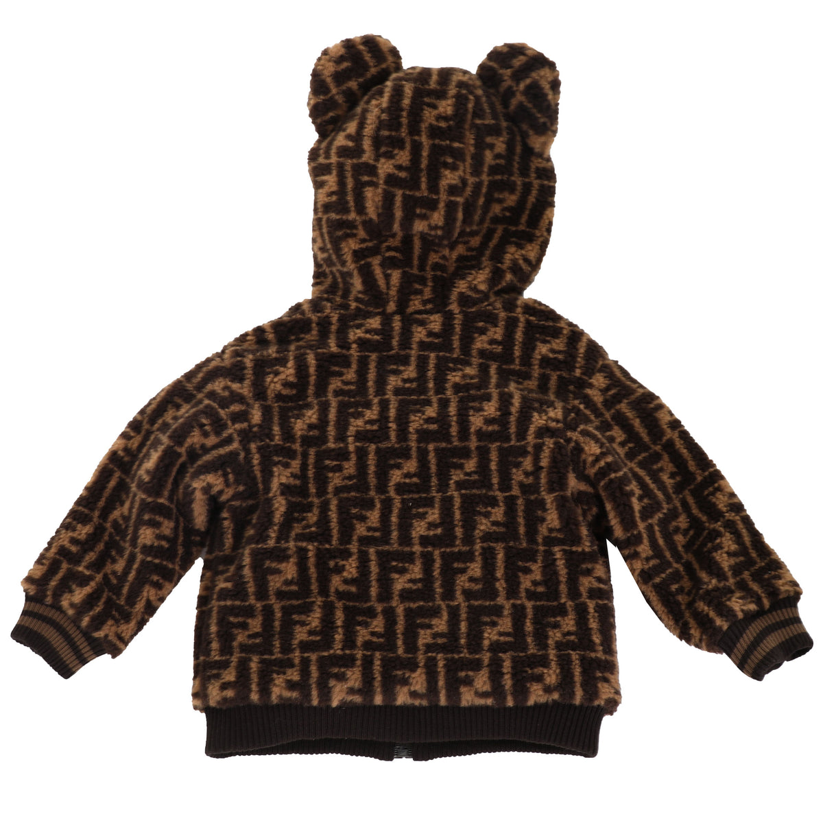 BABY ZIP UP HOODED FUZZY SWEATSHIRT W| FF ALLOVER - BLACK/BROWN
