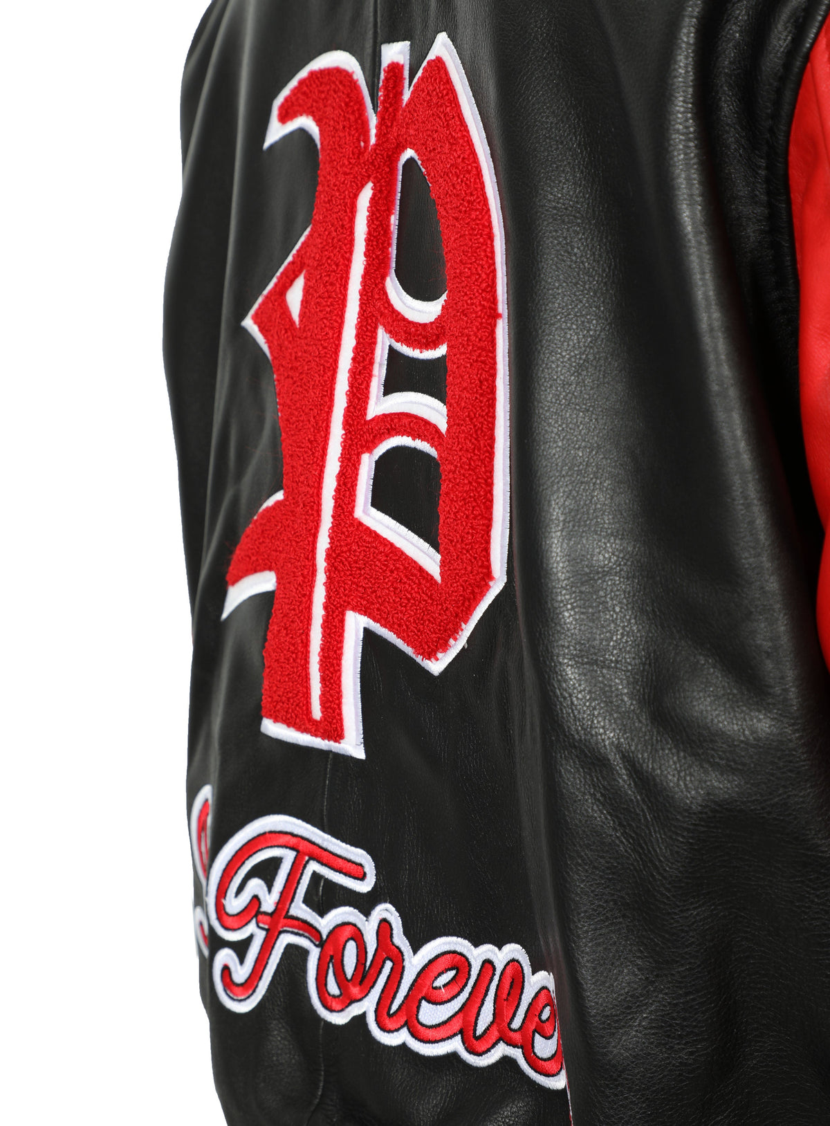PURE VARSITY LEATHER JACKET - BLACK W/ RED