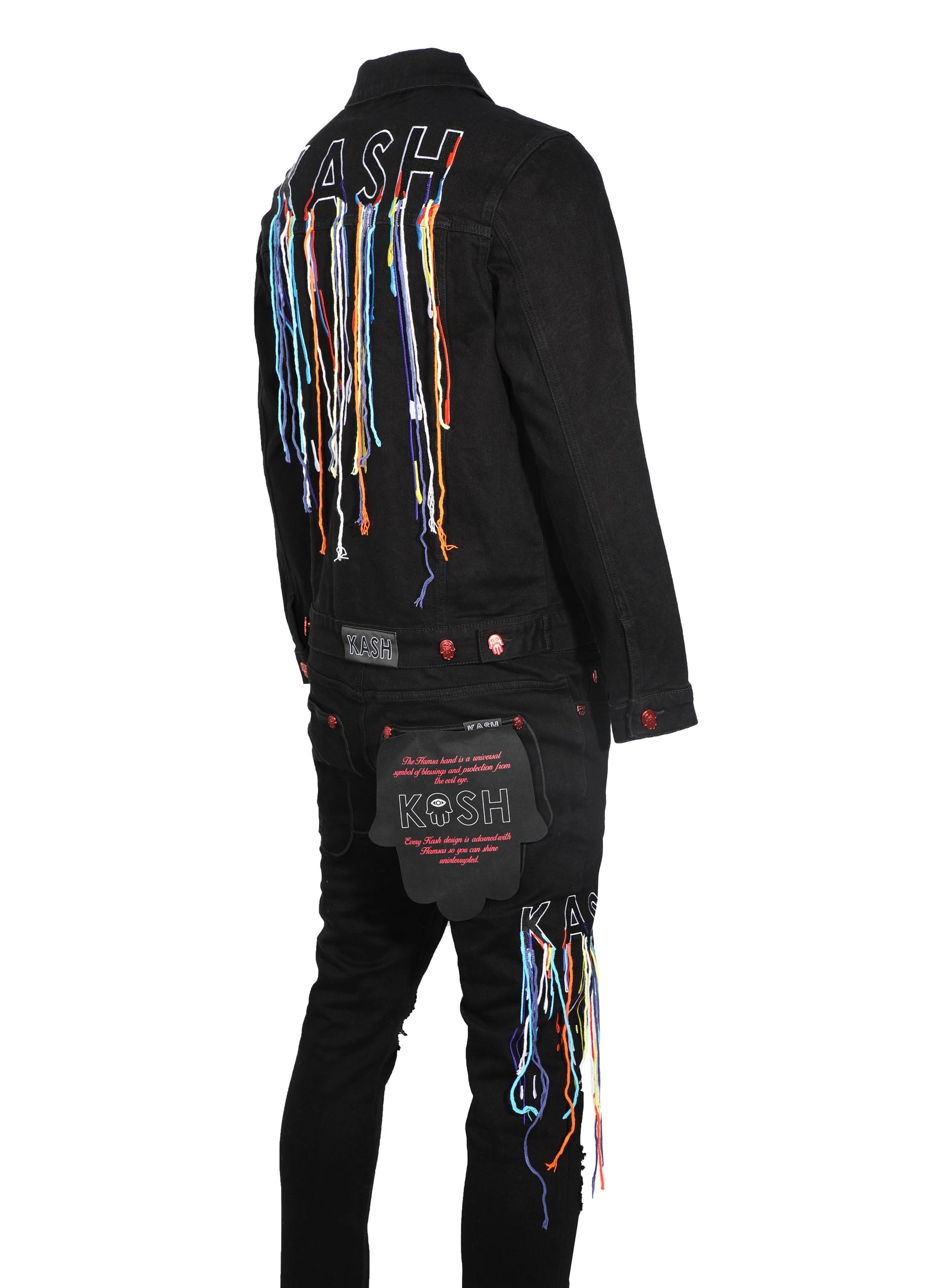 Kash Denim Jacket with Multicolor Strings in black – view 5 of 6