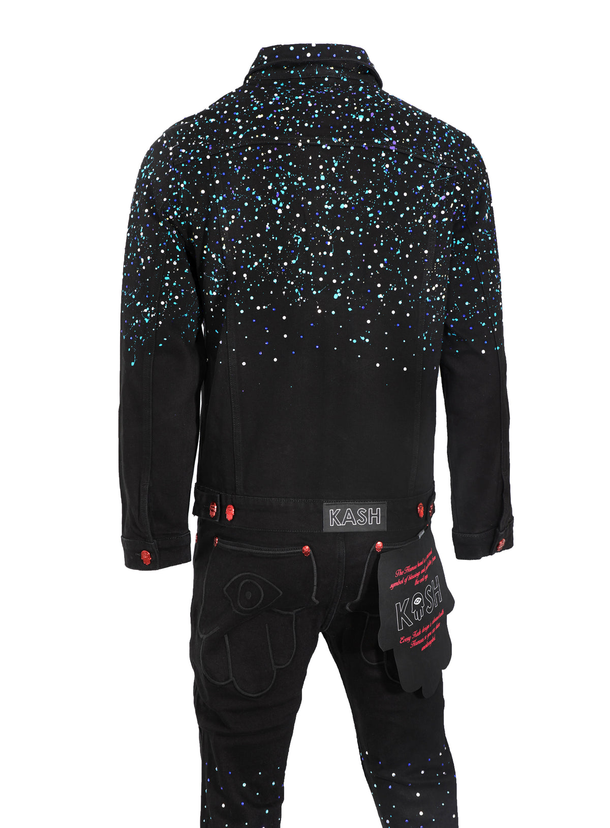 PAINT AND CRYSTAL SPLATTERED DENIM- BLACK