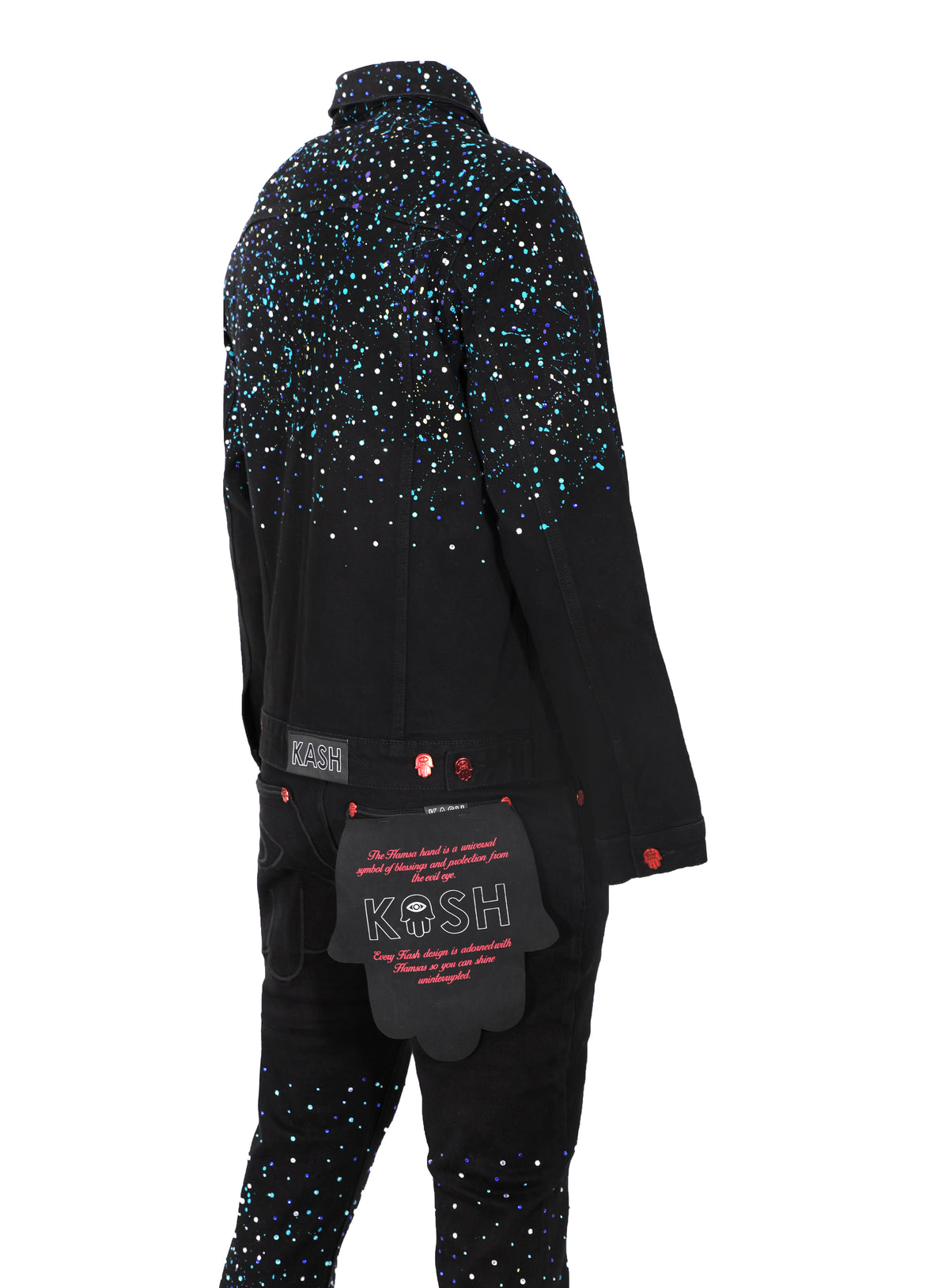 PAINT AND CRYSTAL SPLATTERED DENIM- BLACK