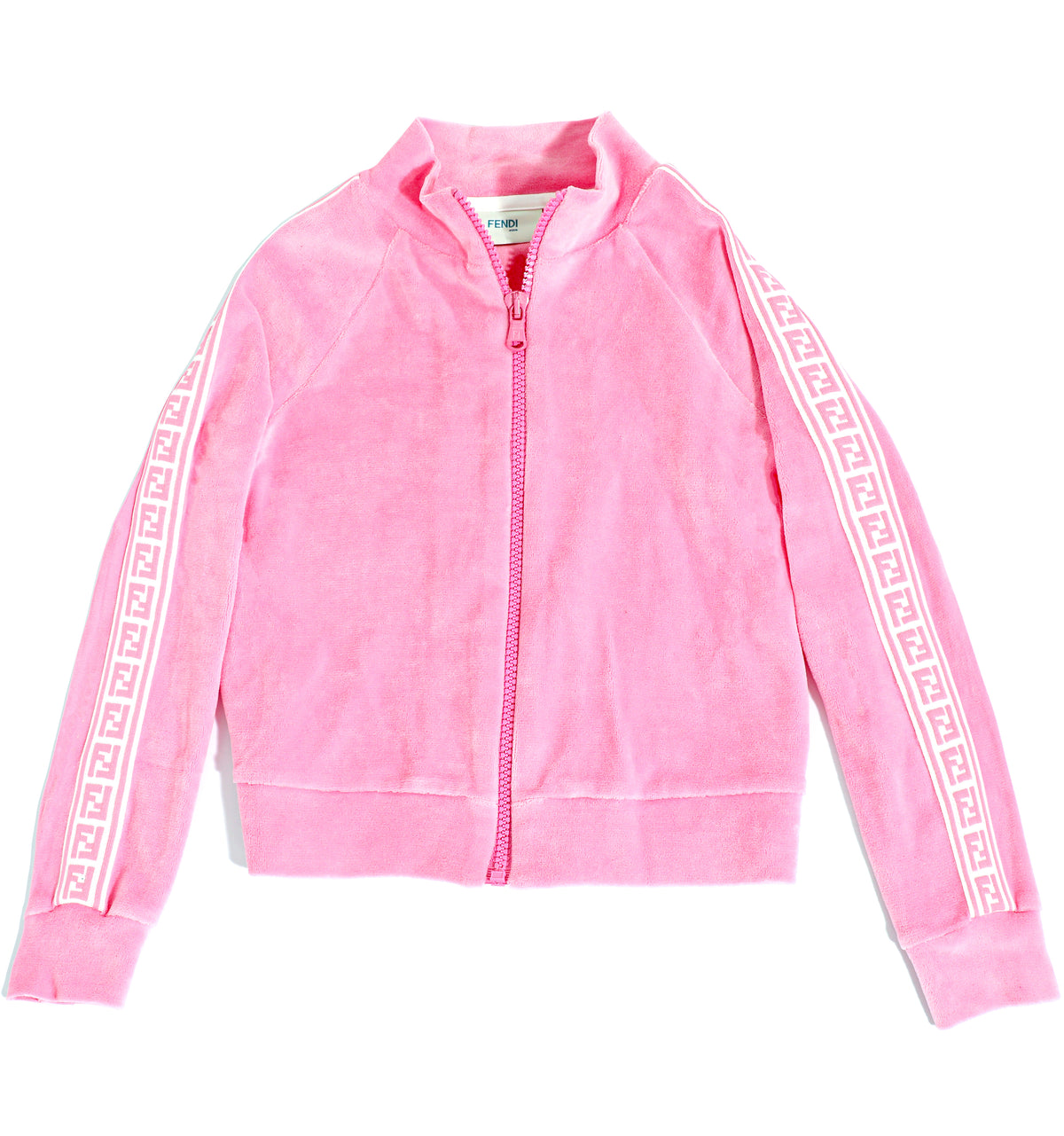 GIRL ZIP UP CROPPED VELOUR SWEATSHIRT W/ FF LOGO-PINK