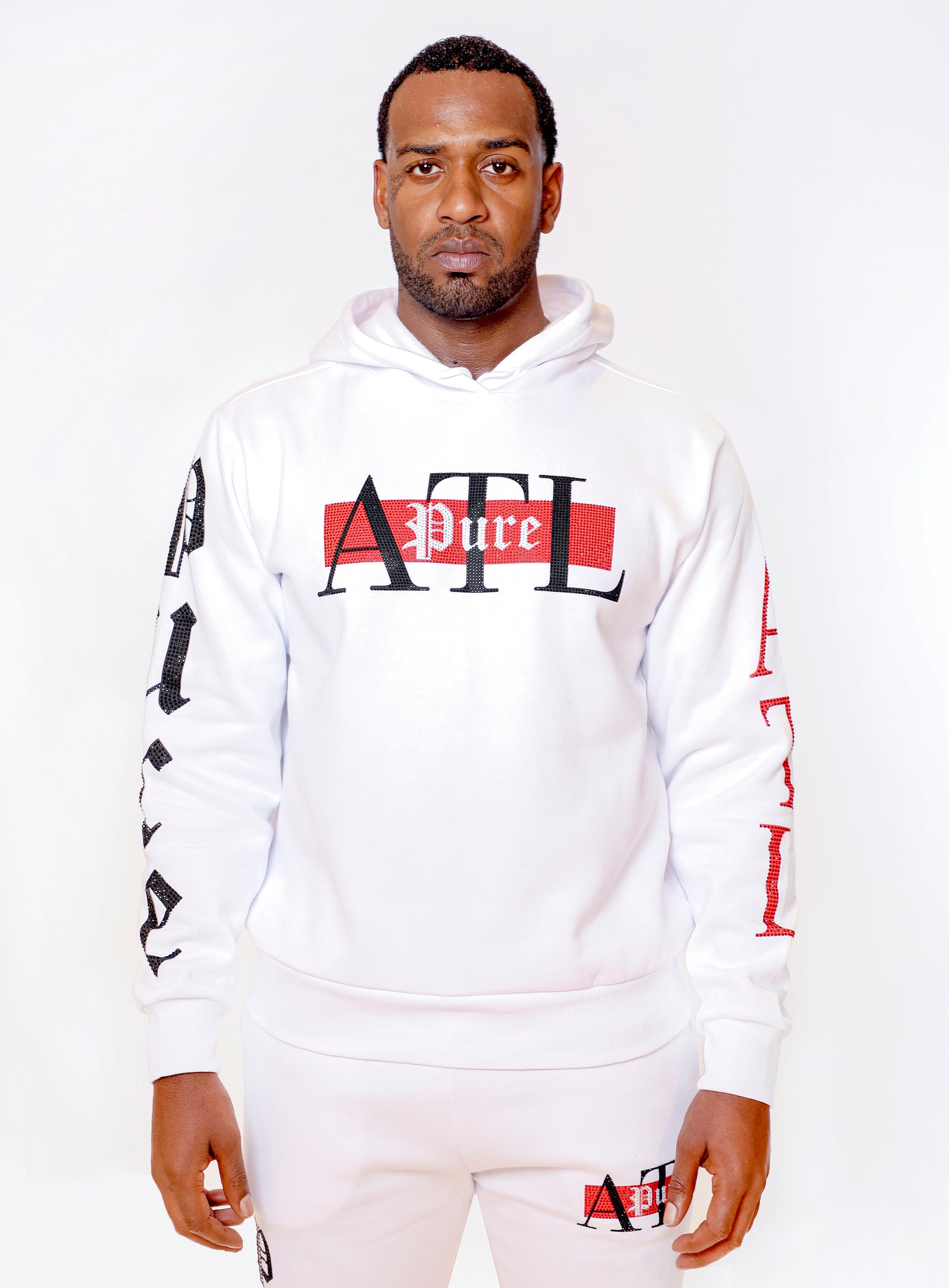 Pure Atlanta Culture Hoodie in white, cotton sweatshirt hoodie – view 1 of 5