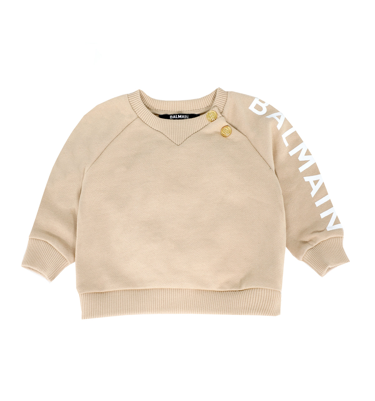 BABY BOYS TEXT SLEEVE LOGO SWEATSHIRT-TAN