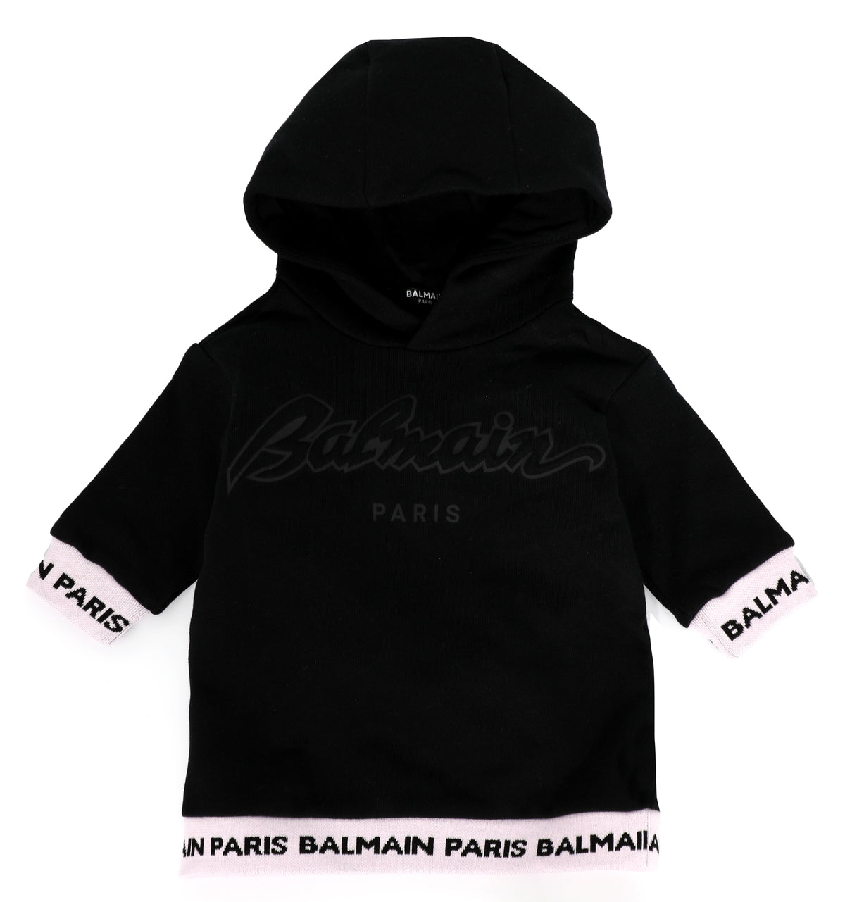 BABY SWEAT DRESS WITH LOGO BANDING - BLACK / PINK