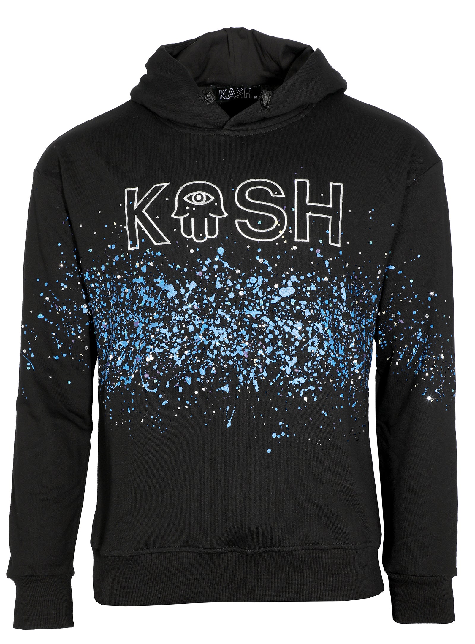 Kash Paint and Crystals Splattered Hoodie in black – view 1 of 4