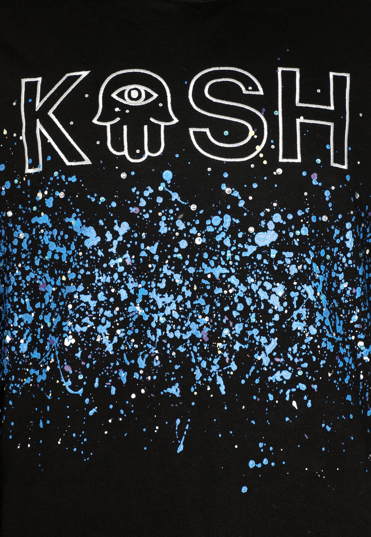 PAINT AND CRYSTALS SPLATTERED HOODIE - BLACK