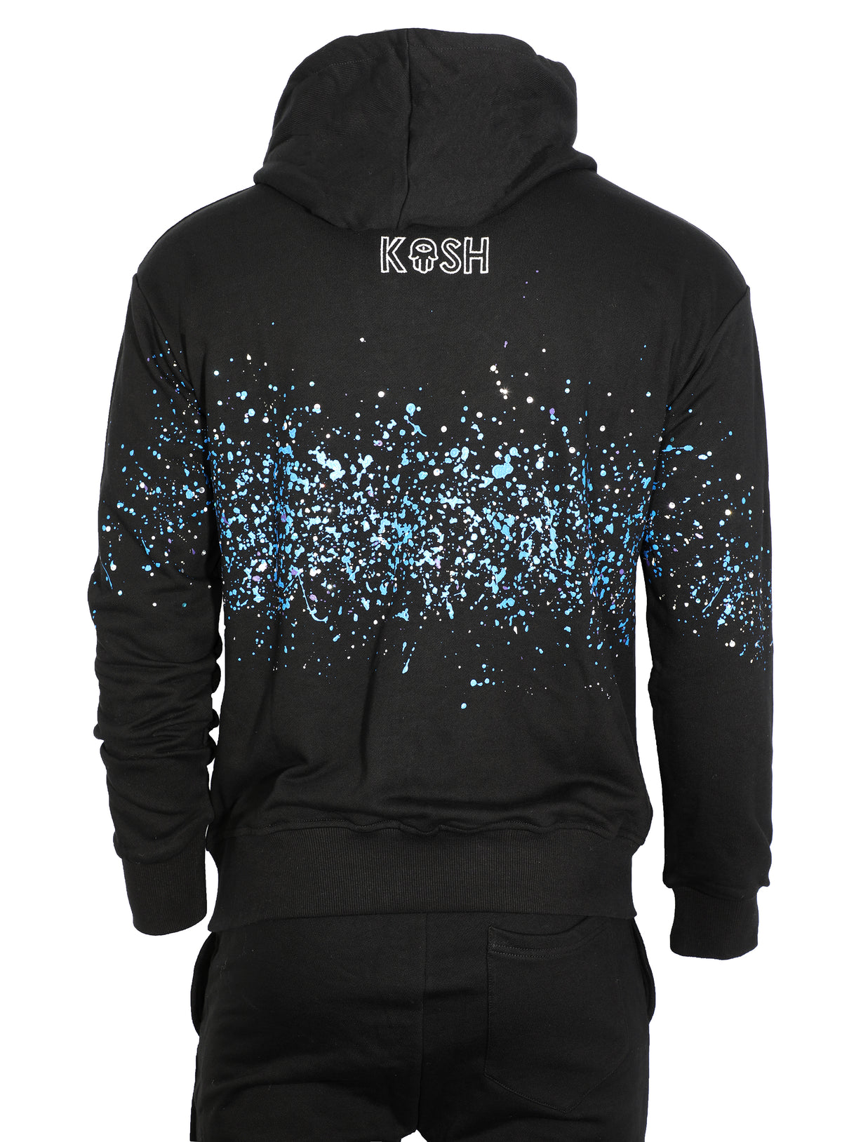 PAINT AND CRYSTALS SPLATTERED HOODIE - BLACK
