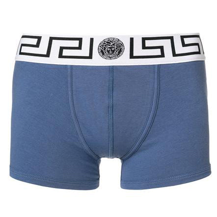 Versace men's Grecian logo boxer briefs in light blue
