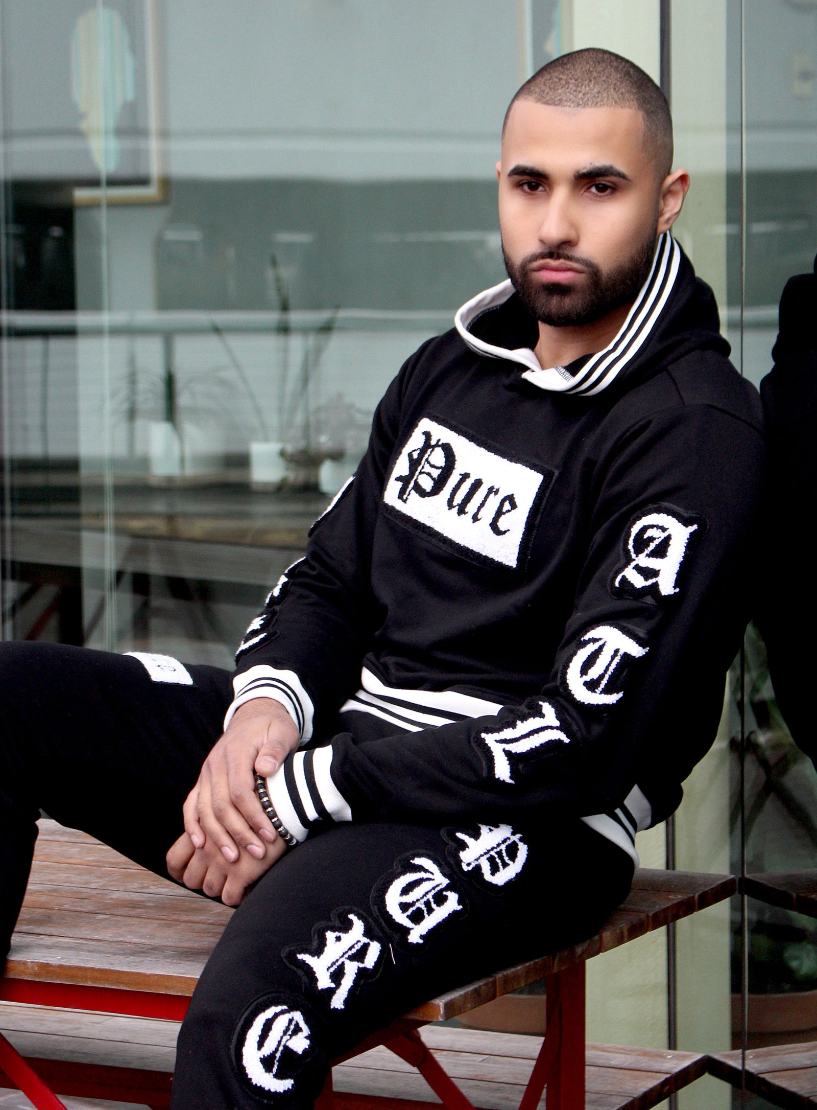 Pure Varsity Block Long Sleeve Hoodie in black and white – view 2 of 9